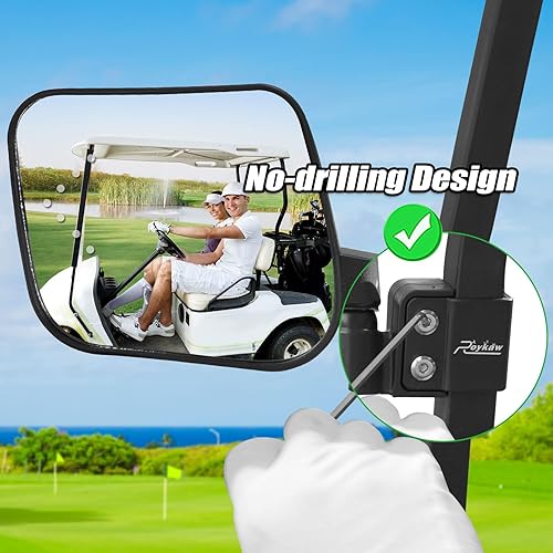 Miniatura 3 de Roykaw Espejo retrovisor lateral plegable para carrito de golf, sin perforación, compatible con luz LED intermitente, universal para EZGO Club Car