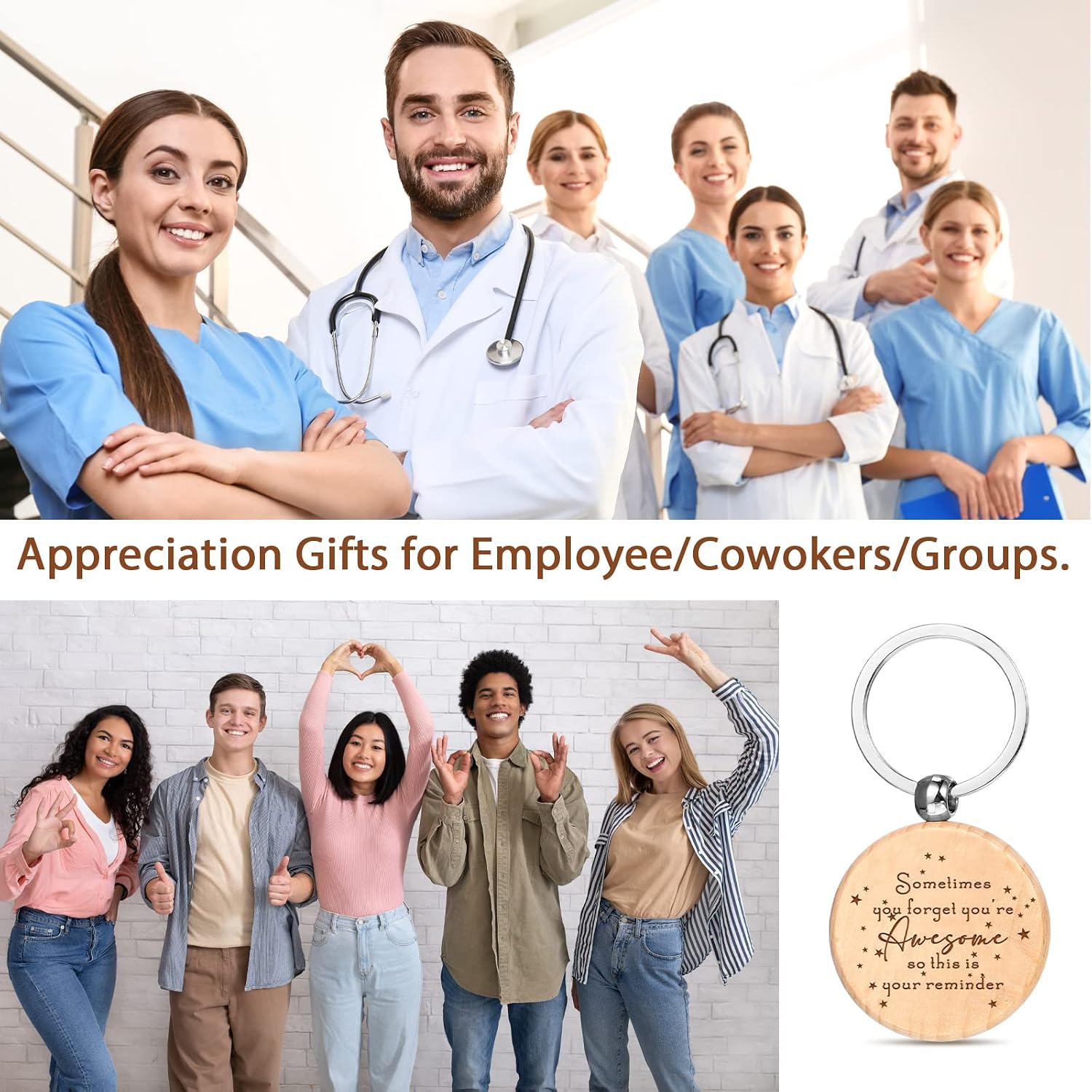 Fumete 50 Pcs Employee Appreciation Inspirational Keychain Christmas Thank You Gift for Teacher Coworker(You're Awesome)