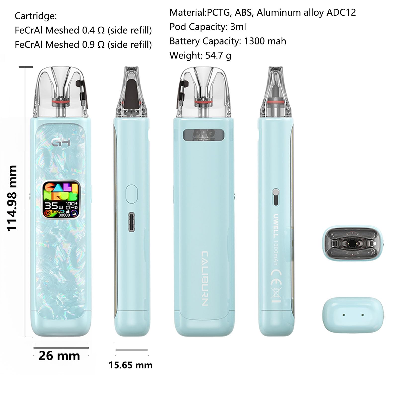 Uwell caliburn G4 Pod Kit 35w 1300mah batterie pour cigarette électronique  avec cartouche caliburn GPP 3ml (0,4Ω / 0,9Ω) sans nicotine sans Nicotine  sans liquide (Polar Black) : Amazon.fr: High-Tech