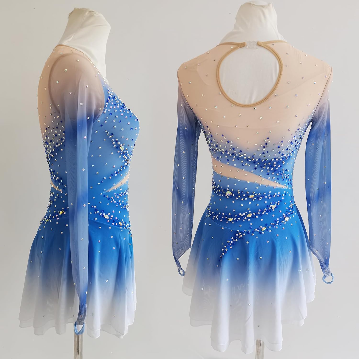 LIUHUO Gradient Rhinestone Ice Figure Skating Dress Girls Women