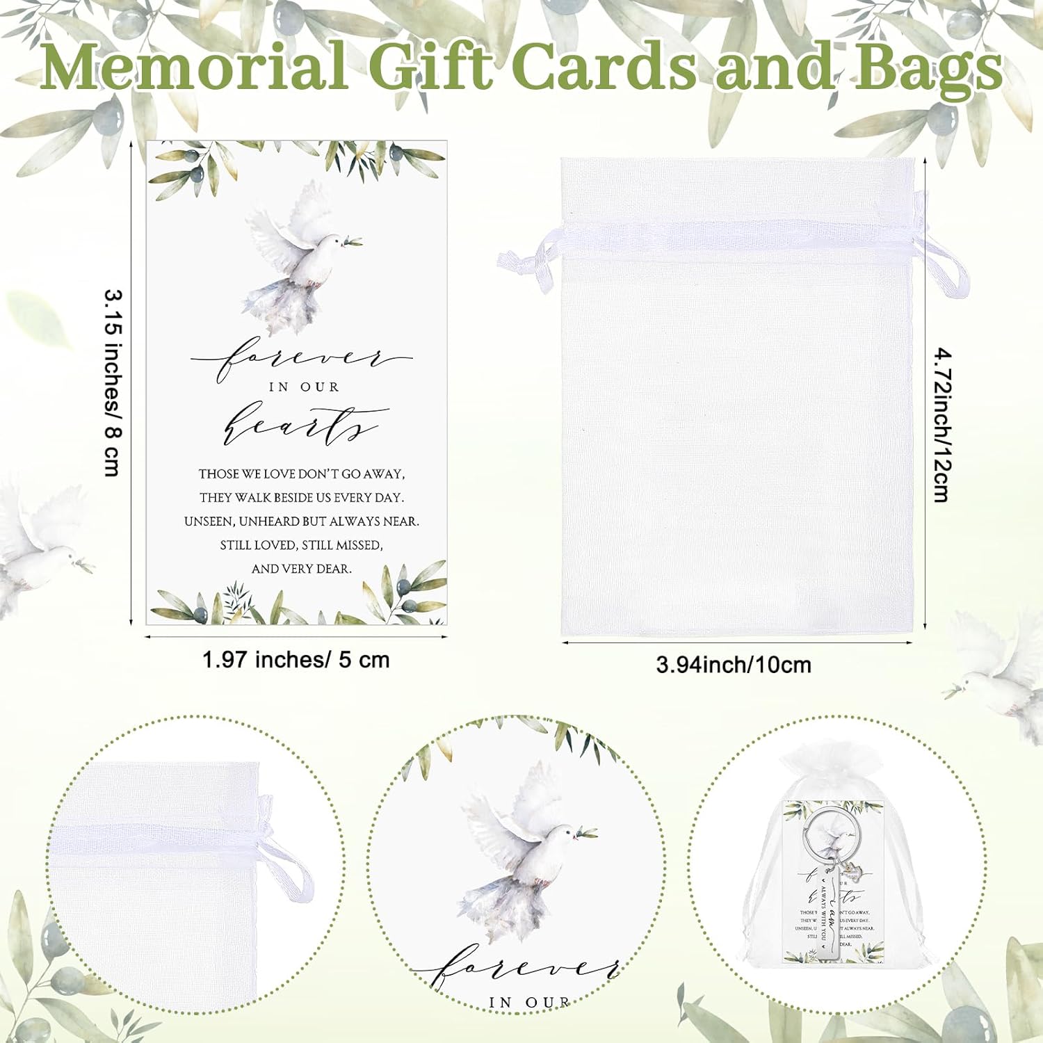 Landical Dove Funeral Favor, Dove Celebration of Life Favors for Memorial, Stainless Steel Keychains with Card, Organza Bag