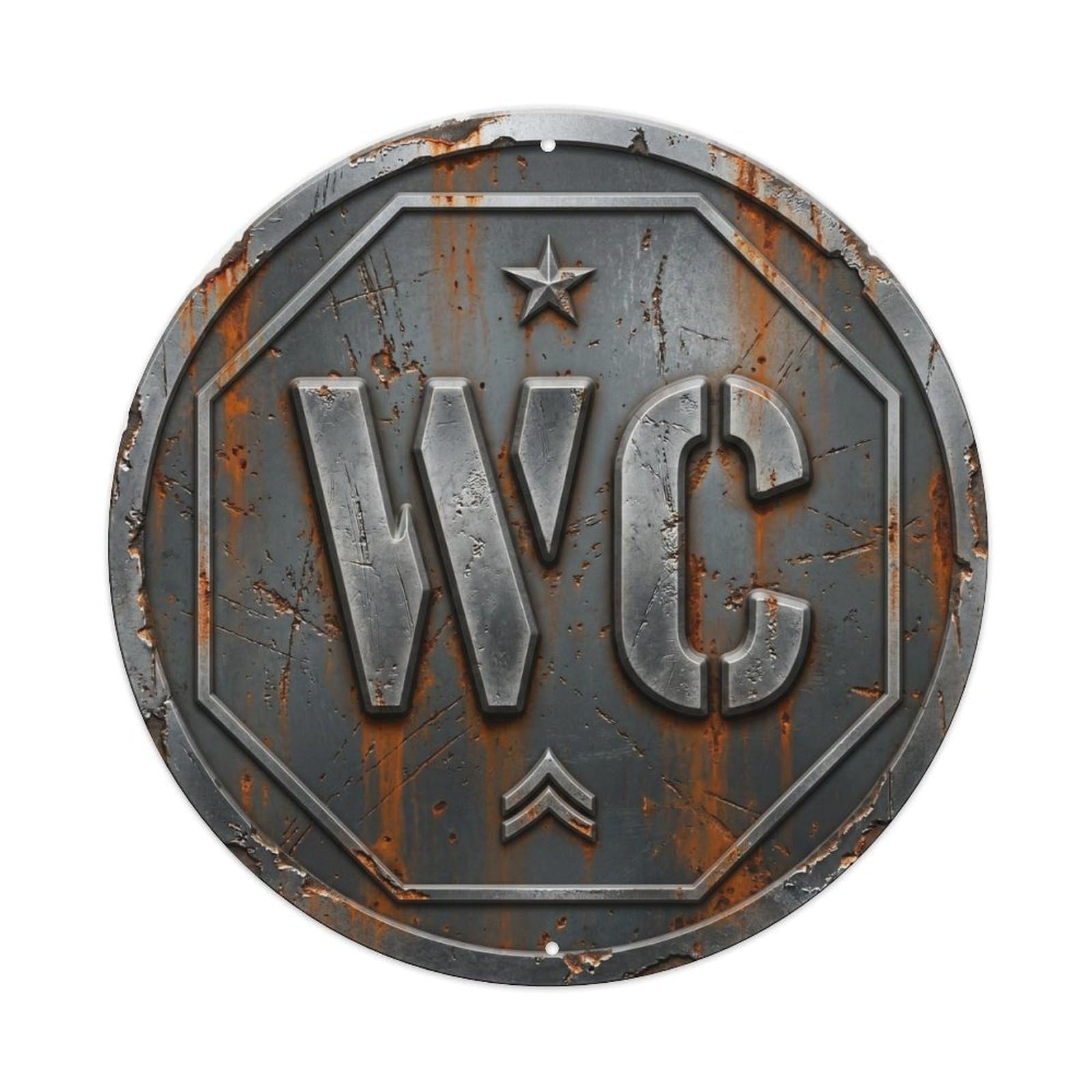 Toilet （WC） Gunmetal Distressed Plate Metal Tin Sign Plaque Wall Decor for Cafe, Club Bar, Office, Home Garden Round Metal Poster 8x8Inch
