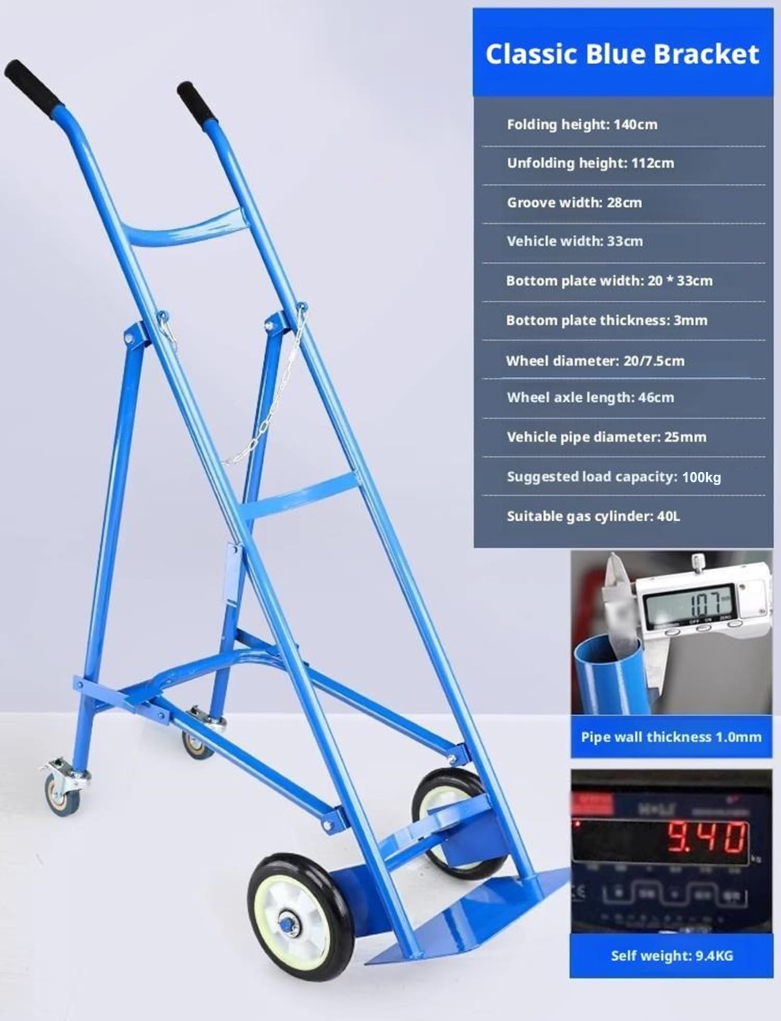 Carrello per serbatoio di ossigeno pieghevole con ruote, supporto portatile per apparecchiature mediche per uso domestico e ospedaliero