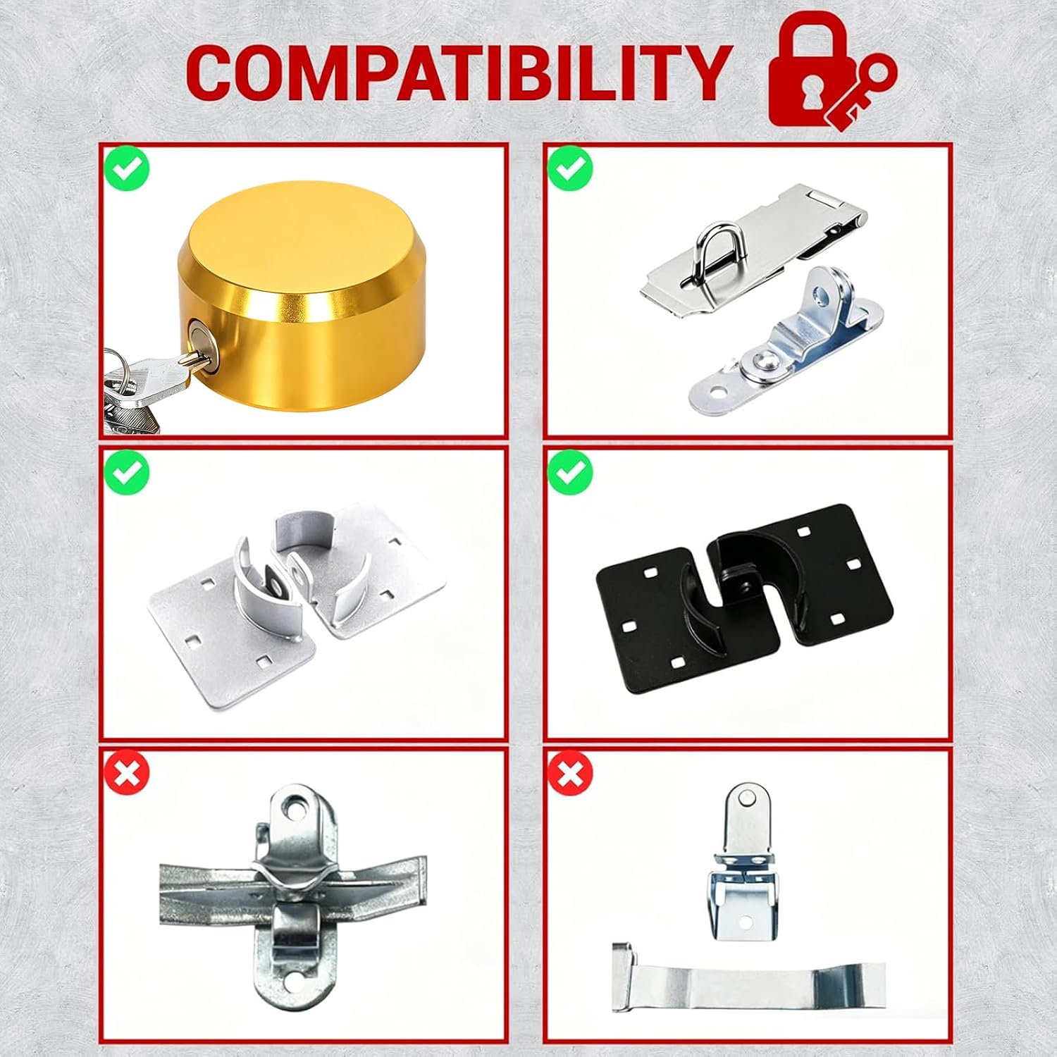 Trailer Door Lock,Puck Lock,Hidden Shackle Padlock with 3 Keys，Gold