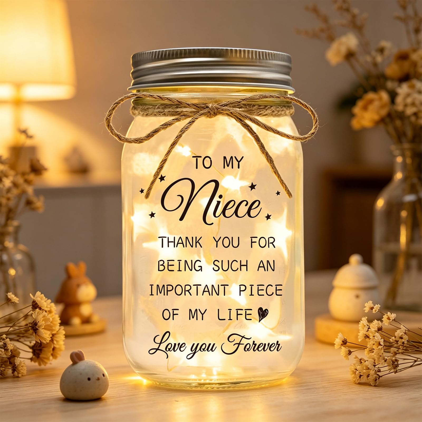 Niece Gifts from Auntie, Niece Birthday Gifts, Best Mothers Day Christmas Gift for Mason Jar Night Lights