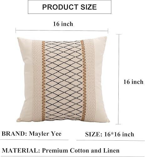 Miniatura 3 de Mayler Yee Fundas de almohada de 16 x 16 pulgadas para sala de estar de granja, algodón y arpillera con textura a rayas, fundas de almohada bohemias