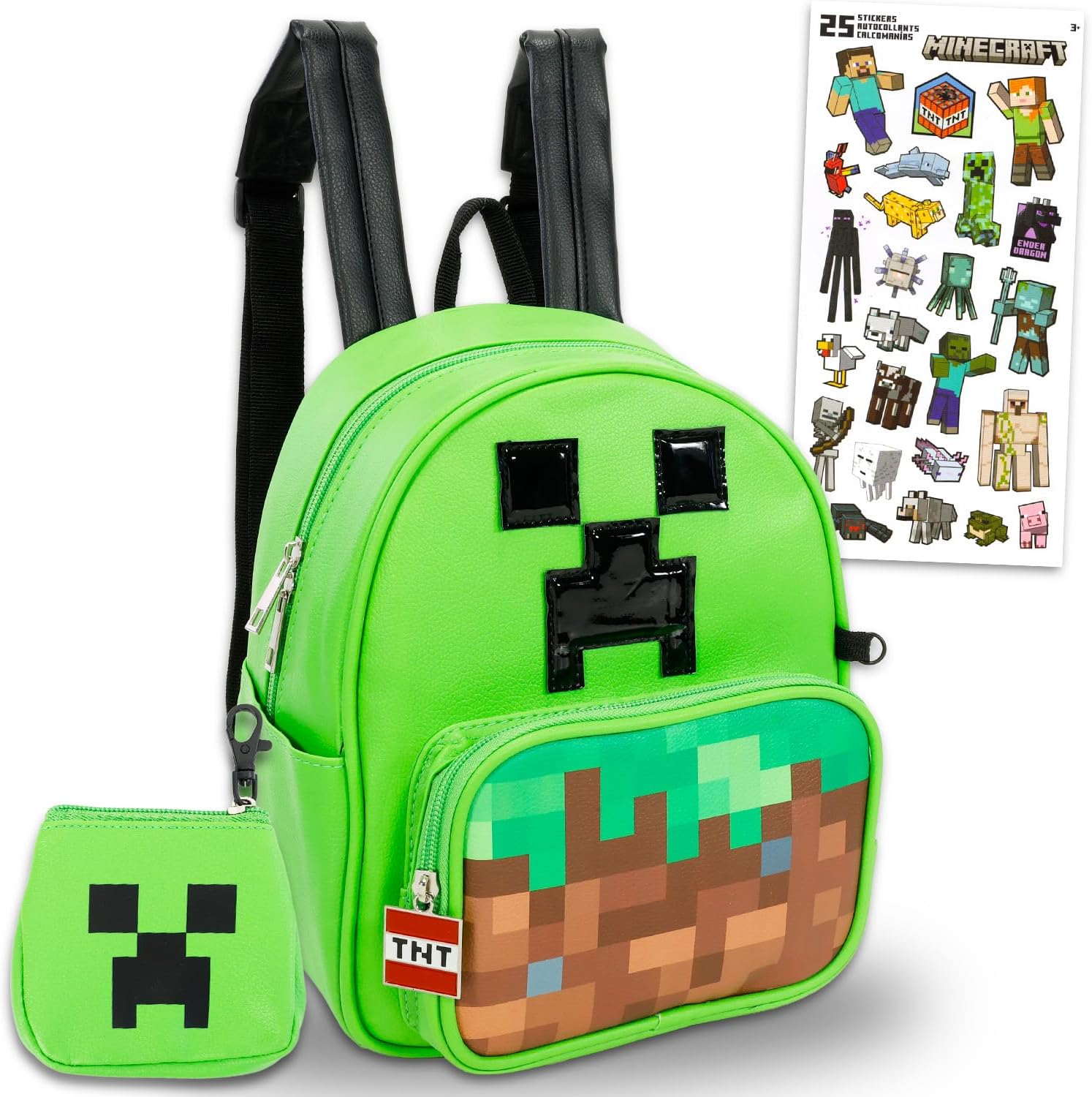 Minecraft Mini Backpack for Adults - Bundle with Creeper 12" Leather Backpack and Coin Purse for Men and Women Plus More | Minecraft Small Bookbag