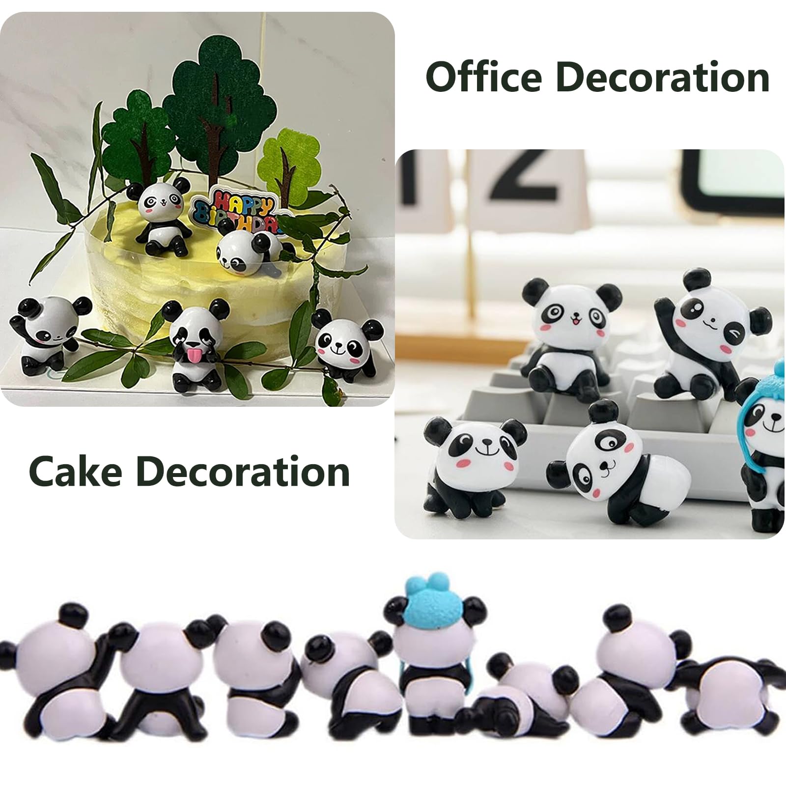 Lot De 8 Mini Figurines Panda Mignons - Décoration Gâteaux, Cupcakes Et Intérieur - Résine Alimentaire