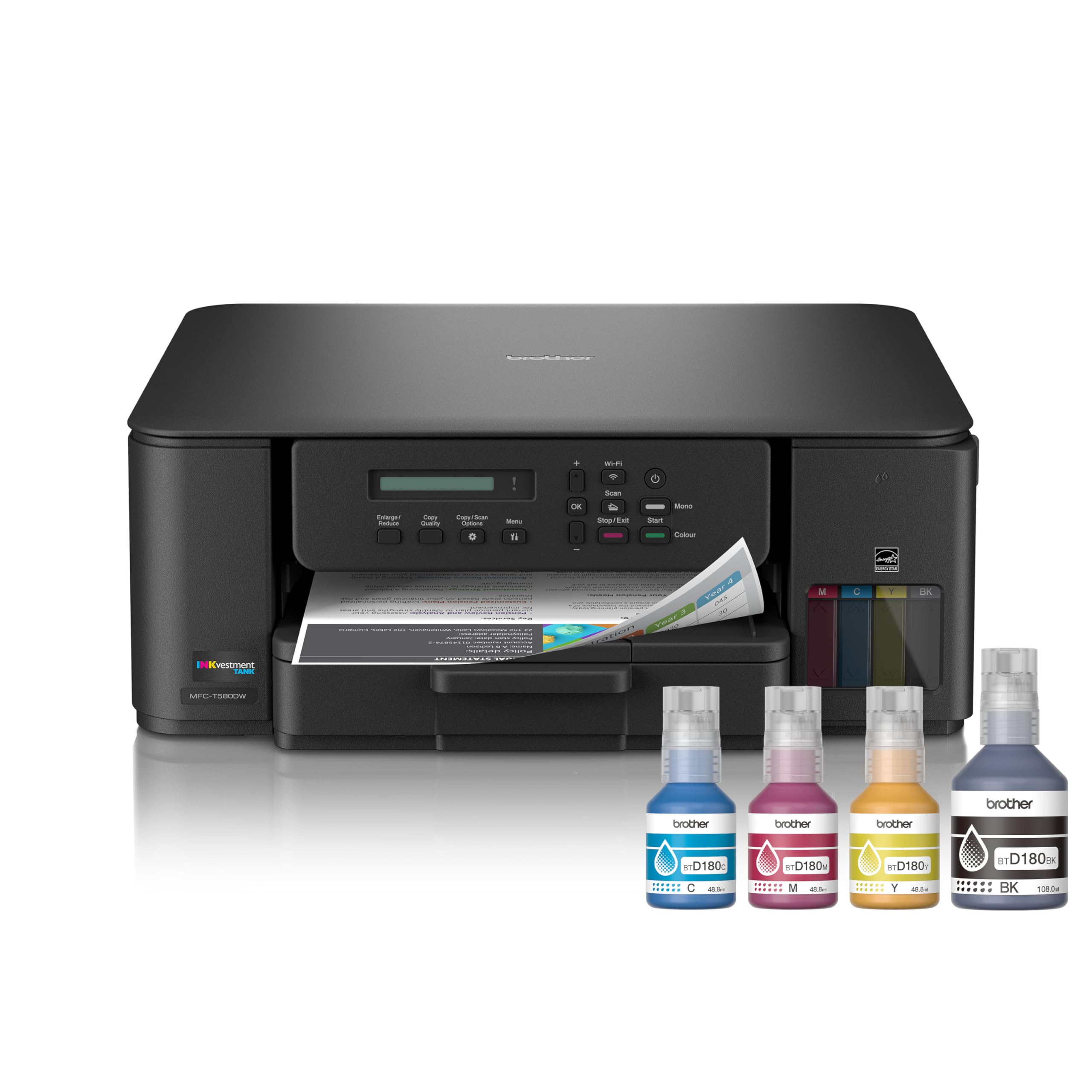 Brother INKvestment Tank MFC-T580DW Colour Inkjet All-in-One Printer, Copier, Scanner, Wireless with up to 3 Years of in-Box Ink