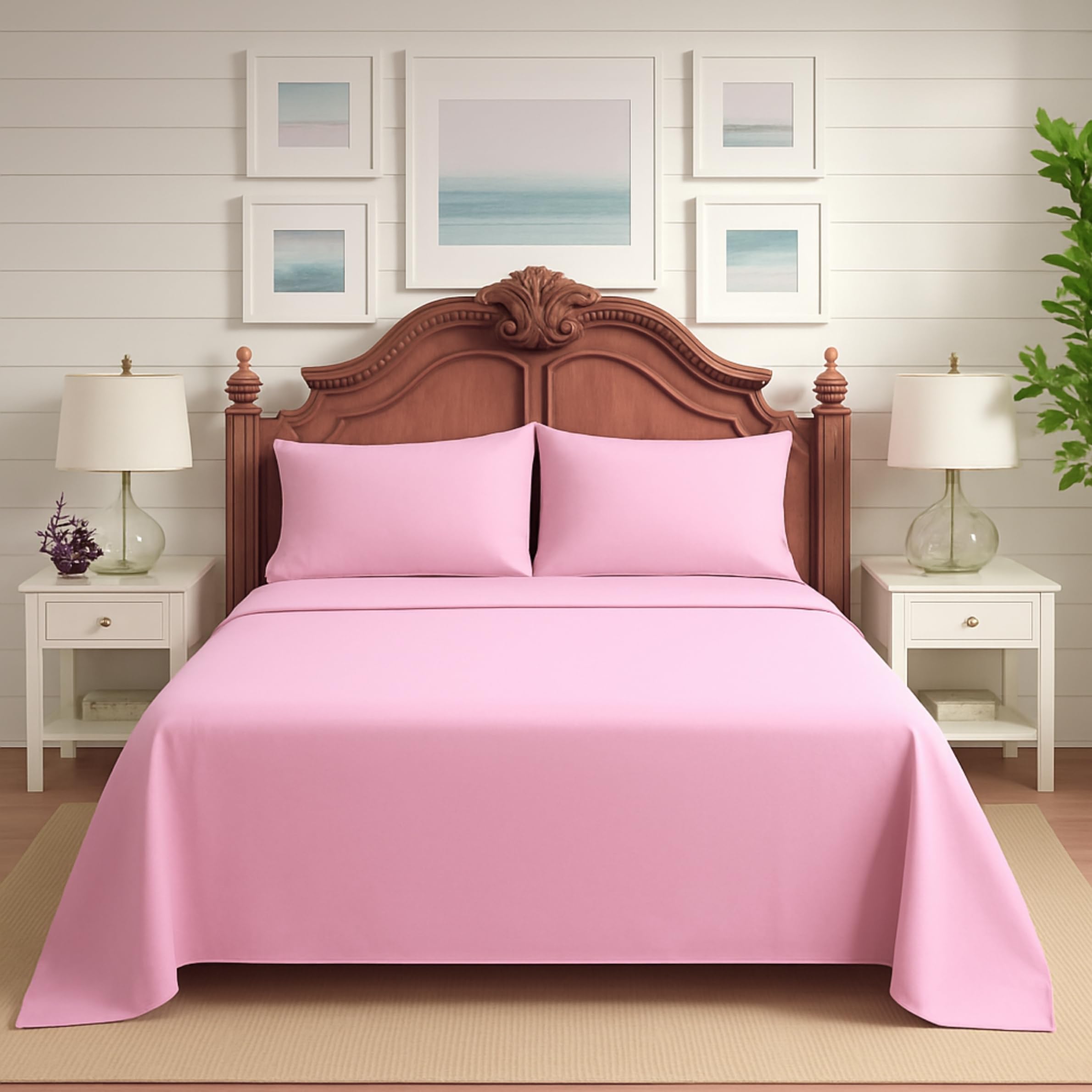 Premium Polycotton Easy Care Flat Sheet – Soft, Durable & Breathable Bed Sheets for Everyday Comfort (Pink, Single (178cm x 254cm))