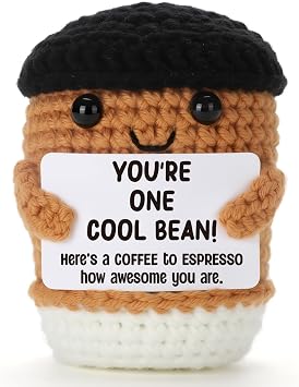 Birthday Crochet Coffee Gift for Coworker Boss Manager, Funny Crochet Latte Office Desk Decor, Appreciation Present for Supervisor Team Leader, Coffee Lover Surprise for Friendship