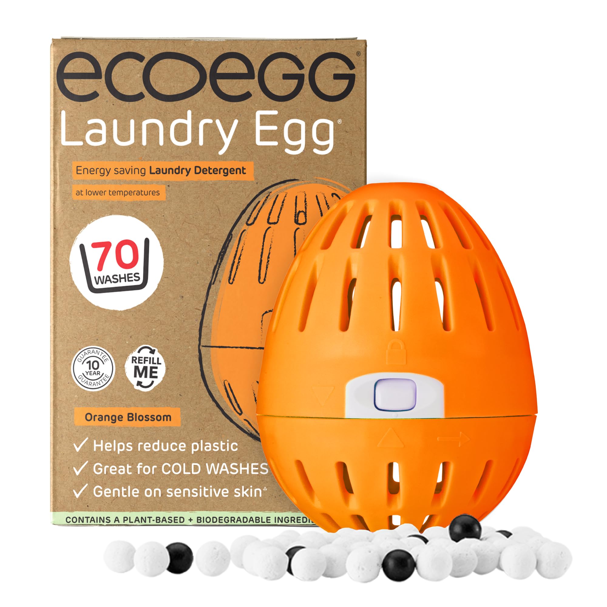 Ecoegg Jajko do prania | Zamiennik detergentu i odżywki do tkanin | Bez bio, bez enzymów, fosforanów, wybielaczy | Skóra wrażliwa | Kwiat pomarańczy 70 prań