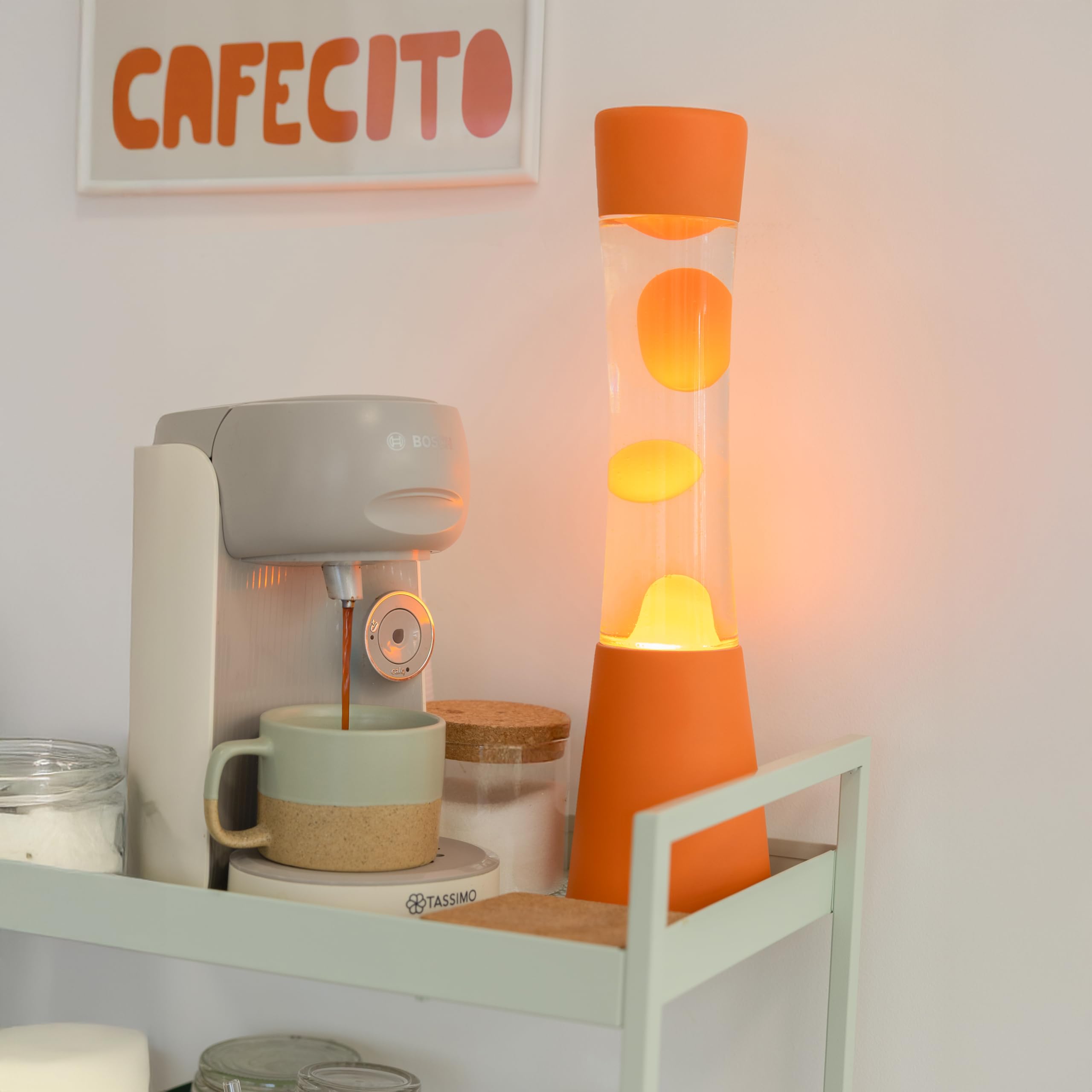 Fisura Lava lamp in orange. Orange base and lava with transparent