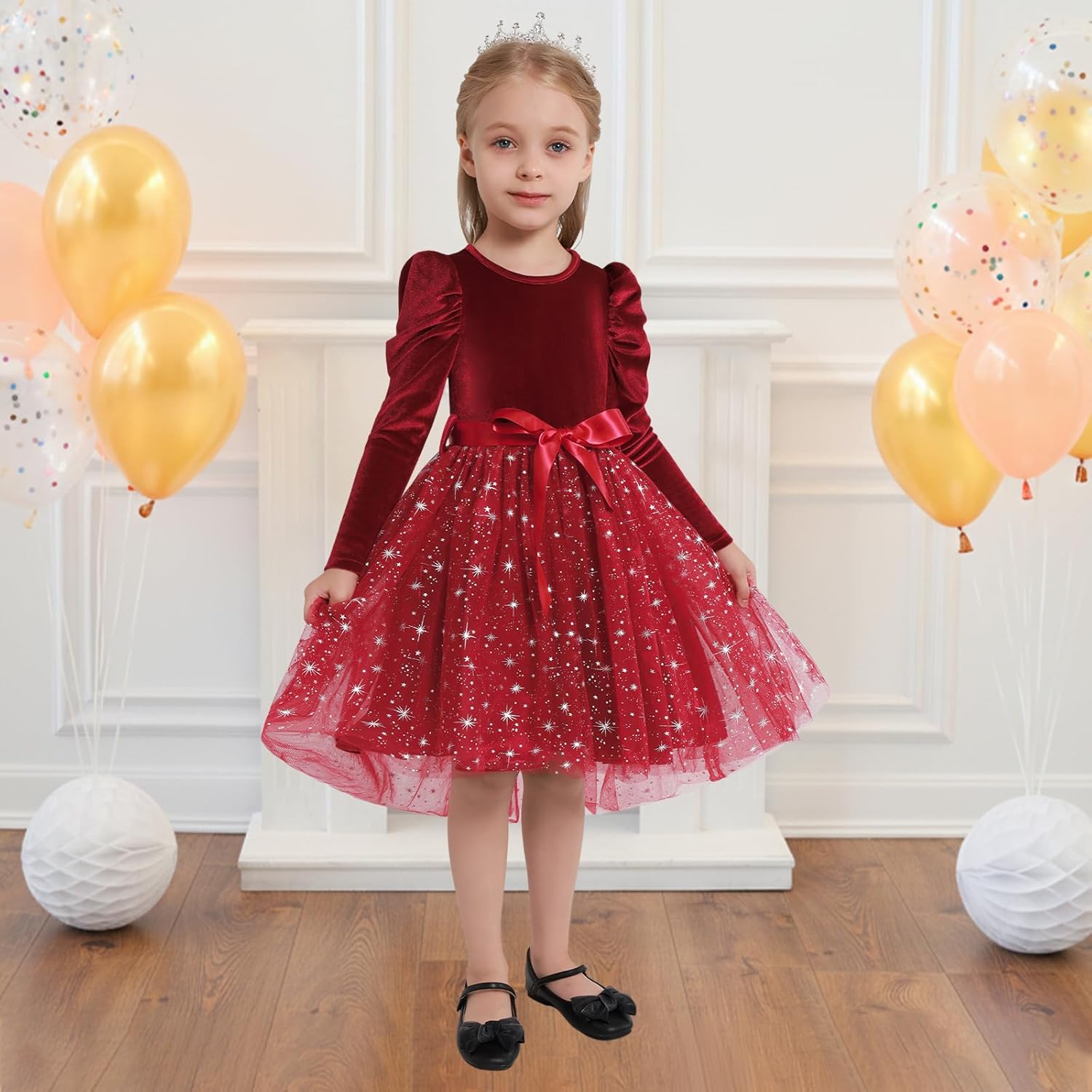 Girls Velvet Christmas Dress Toddler Tulle Sequin Tutu Dresses Kids Winter Party Holiday Casual Princess Dress 2-7Y - Image 2