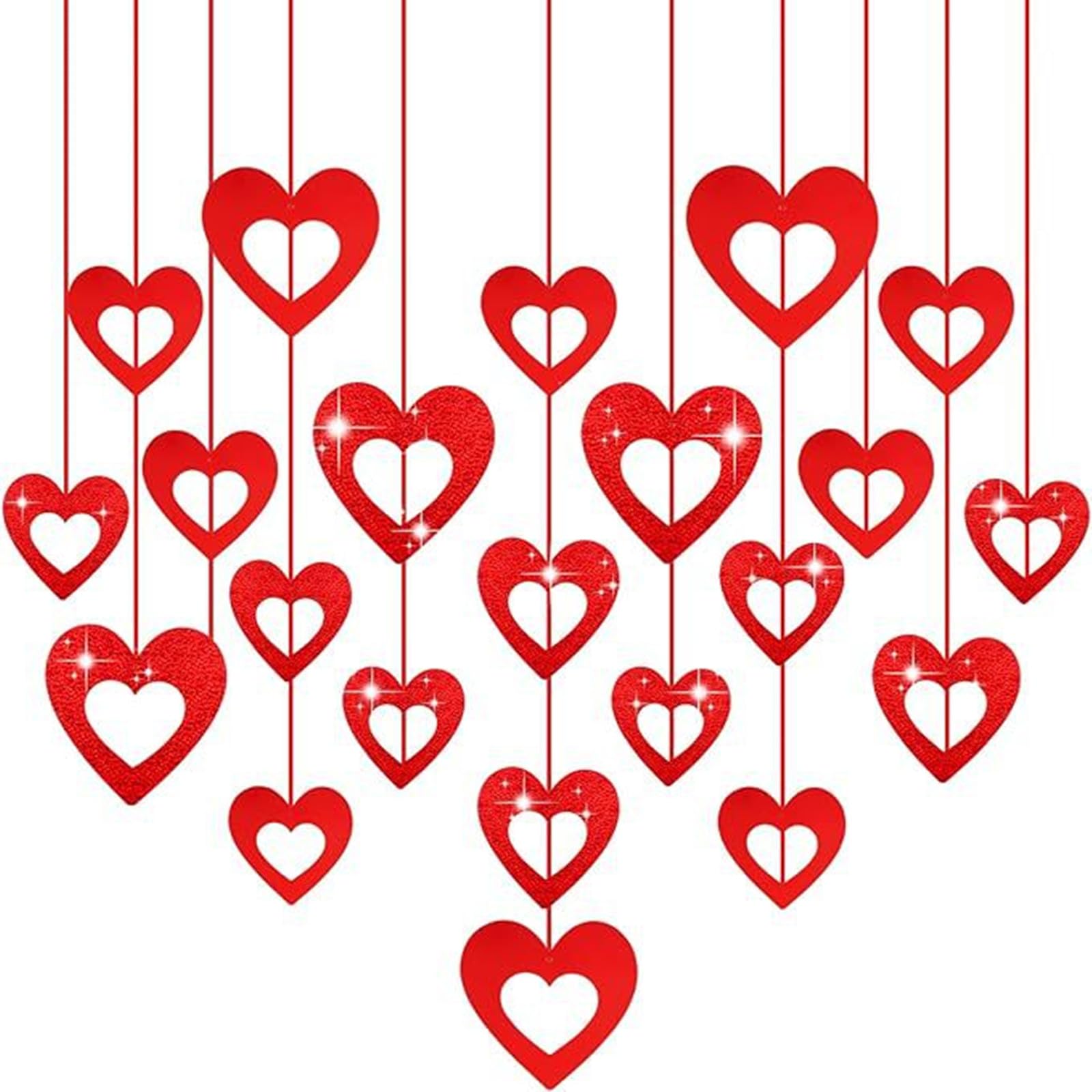 40 Pezzi Cuore a Spirale Pendenti Rosso Glitter Hanging Swirls, San Valentino Decorazioni Ghirlanda da Appendere del Soffitto per Romantico Festa di Matrimonio