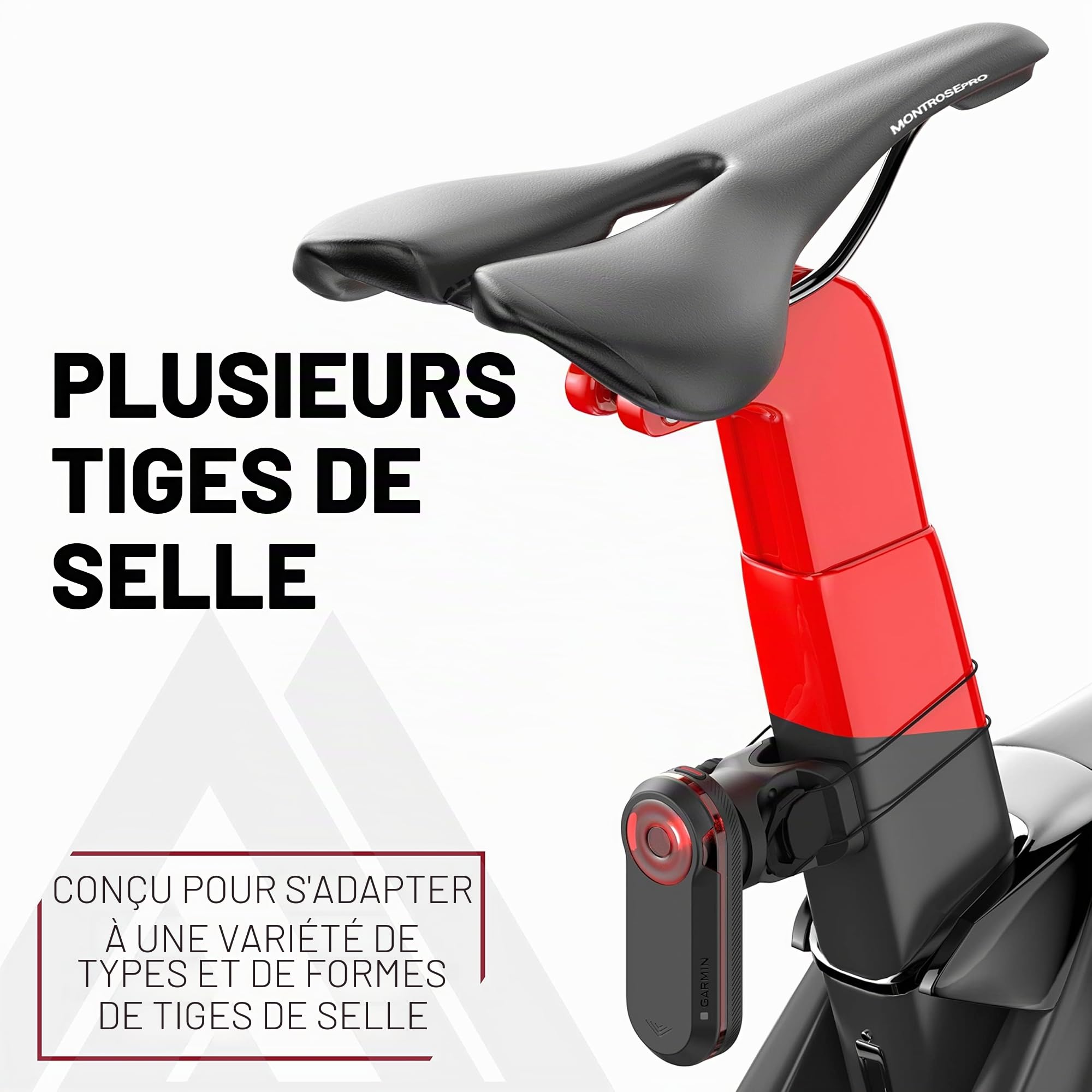 KOM Cycling Pour feux arrière Garmin Varia dont RTL515, RTL510, RVR315 avec cadran ATOP pour plus de sécurité – Varia tige de selle et support sous selle