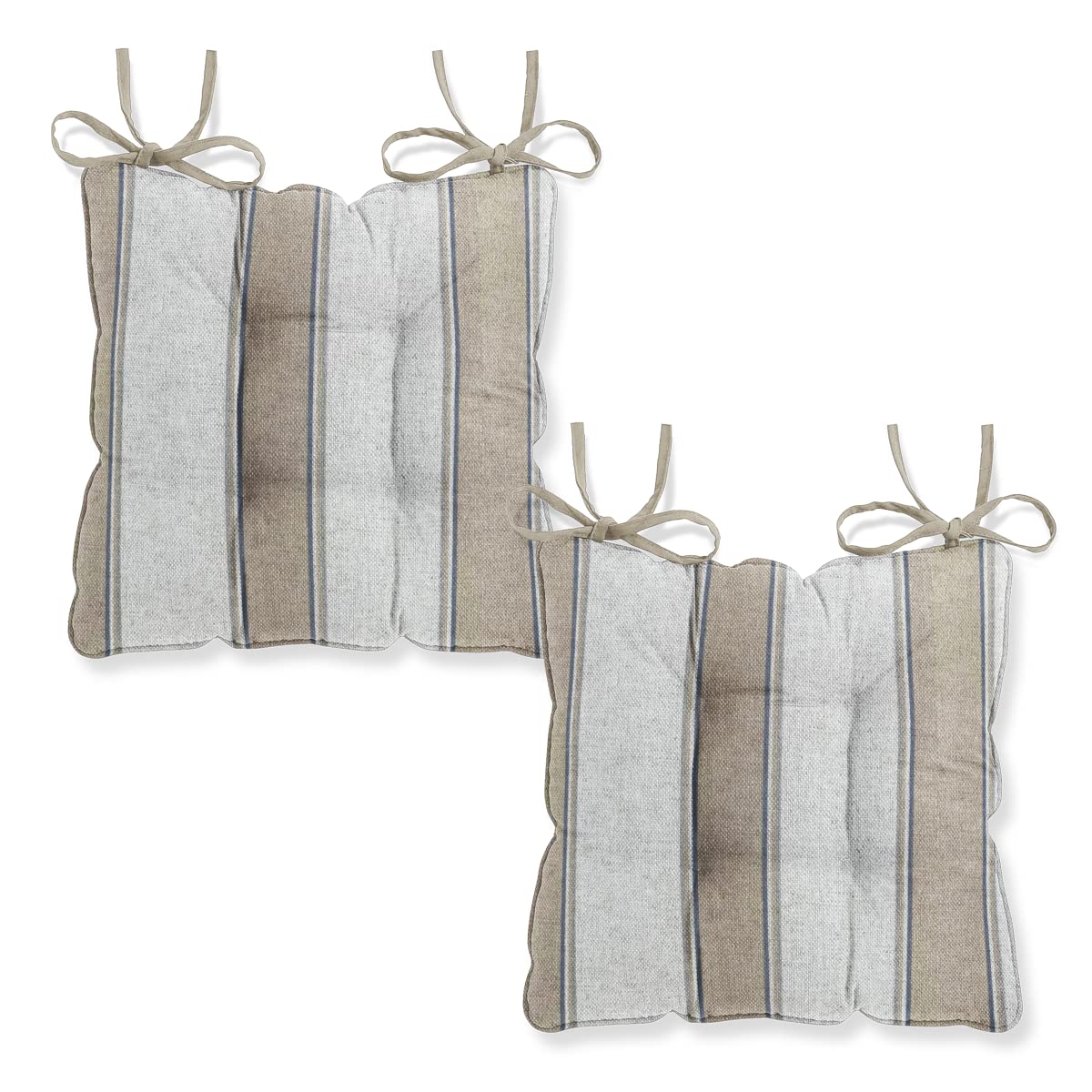 Harrison Cropper Seat Pads for Dining Chair Willow Wide Stripe Chair Pads with Straps, Set of 2 (Sand)