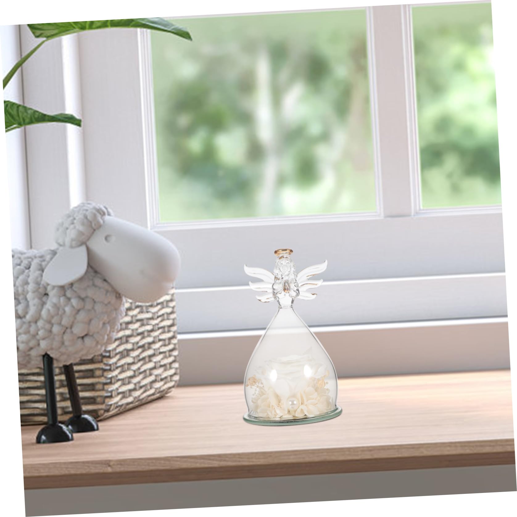 Decorazione Romantica con Bianca e Statua Angelo in Vetro, Copertura a Cupola per Arredamento Casa e Ufficio, Idea Regalo San