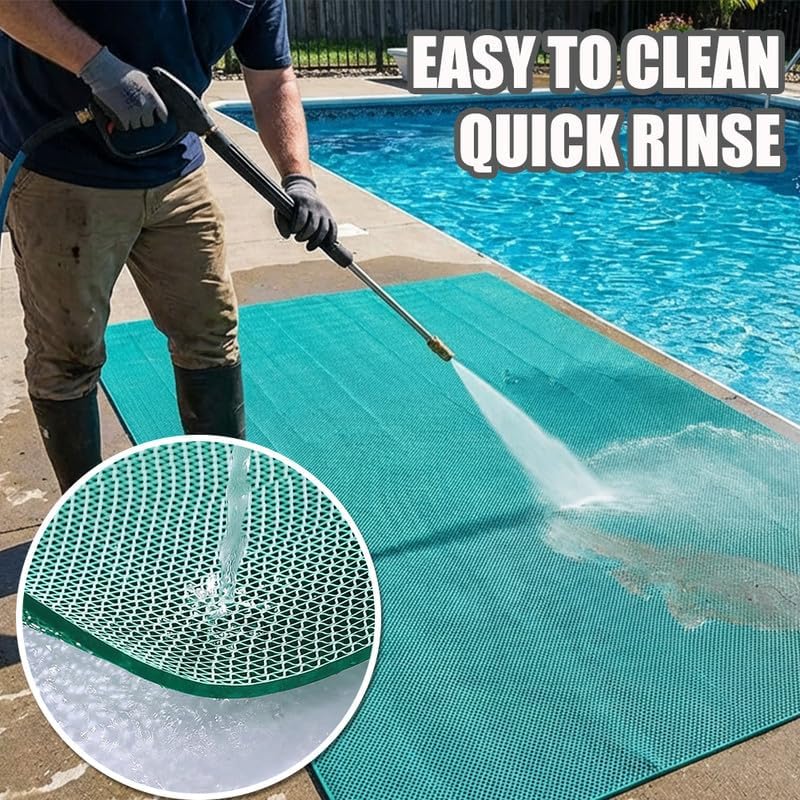 Non Slip Drainage Mats PVC Pool Floor Mat 0.23'' Thick Outdoor Indoor Parking Space Mat for Bathroom Garage Basement Backyard Commercial Kitchen 3x5Ft, Green