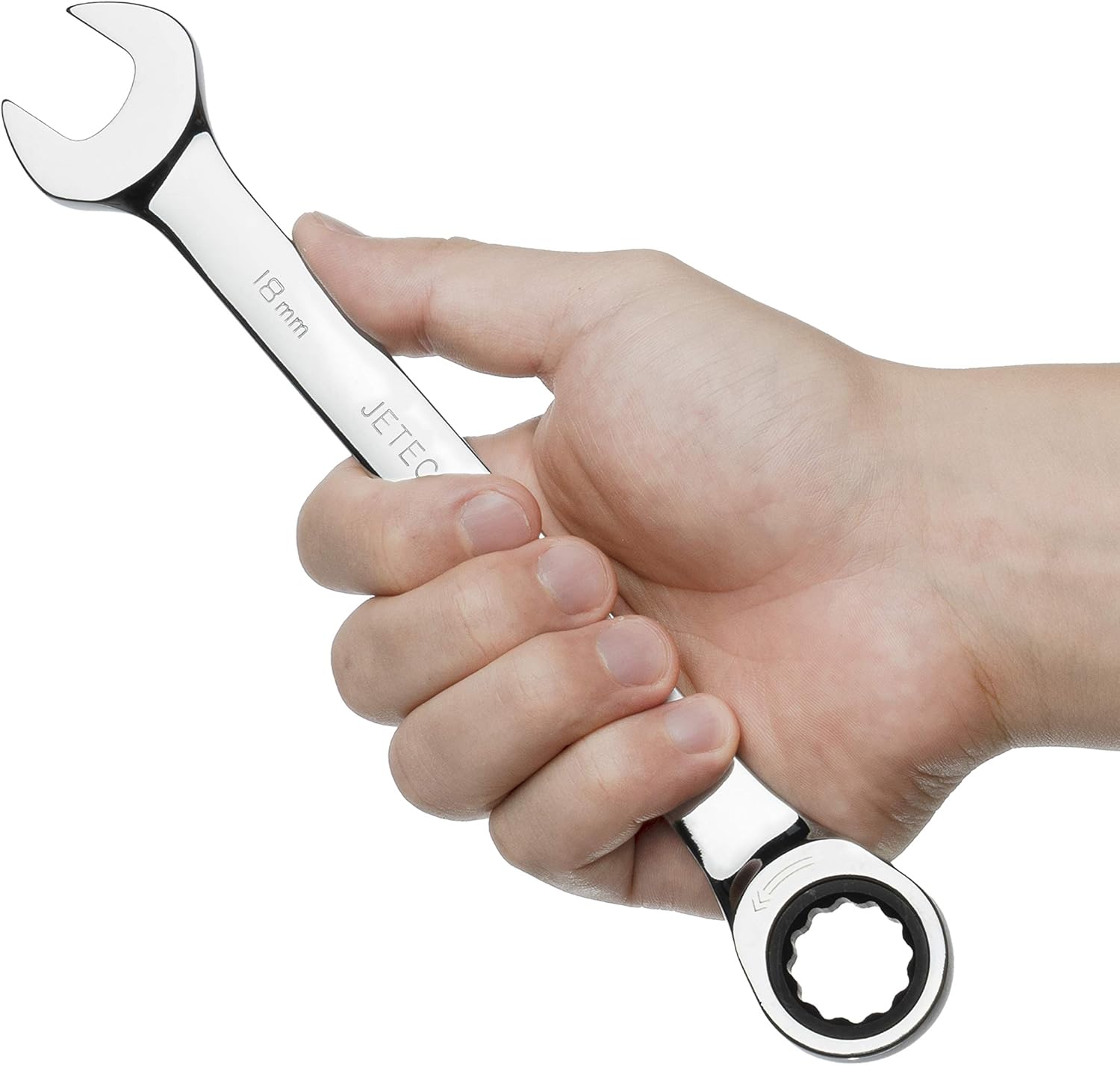 Jetech 18mm Gear Wrench - Metric Industrial Grade Cr-V Steel Ratcheting Combination Wrench, Ratchet Spanner in Polished Chrome Finish - Image 5