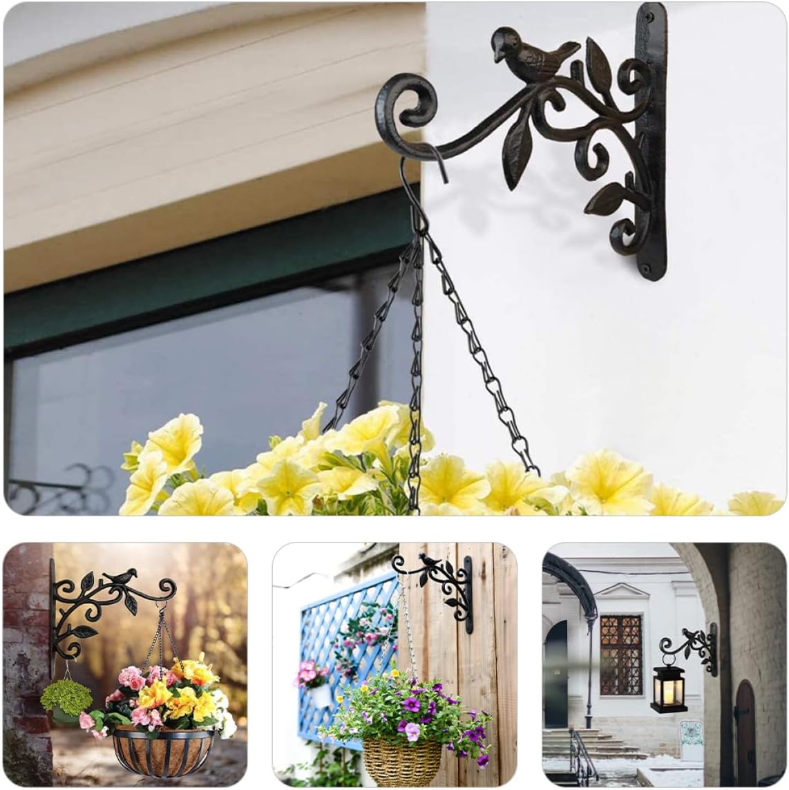 UPKOCH 2pcs Wall Mounted Hanging Plant Bracket Hooks for Garden Planter and Lantern, Black Iron Wall Hook for Outdoor Balcony Flower Basket and Bird Feeder