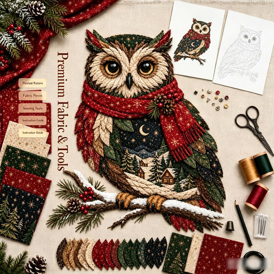 Kit Fai Da Te Per Patchwork Natalizio Con Animali Del Bosco (Mucca)