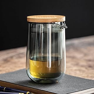 タンブラーグラス 茶こし付き ダブルウォールグラス 茶漉し付きタンブラー 耐熱ガラス 蓋付き 二重グラス 真空断熱 ティーマグ タンブラー 二層コップ 湯呑み ティーグラス 可愛い おしゃれ 二重構造グラス お茶 紅茶 緑茶 花茶 麦茶 日本茶 中国茶 台湾茶 茶器 ほこり防止 火傷防止 300ml (グレー)