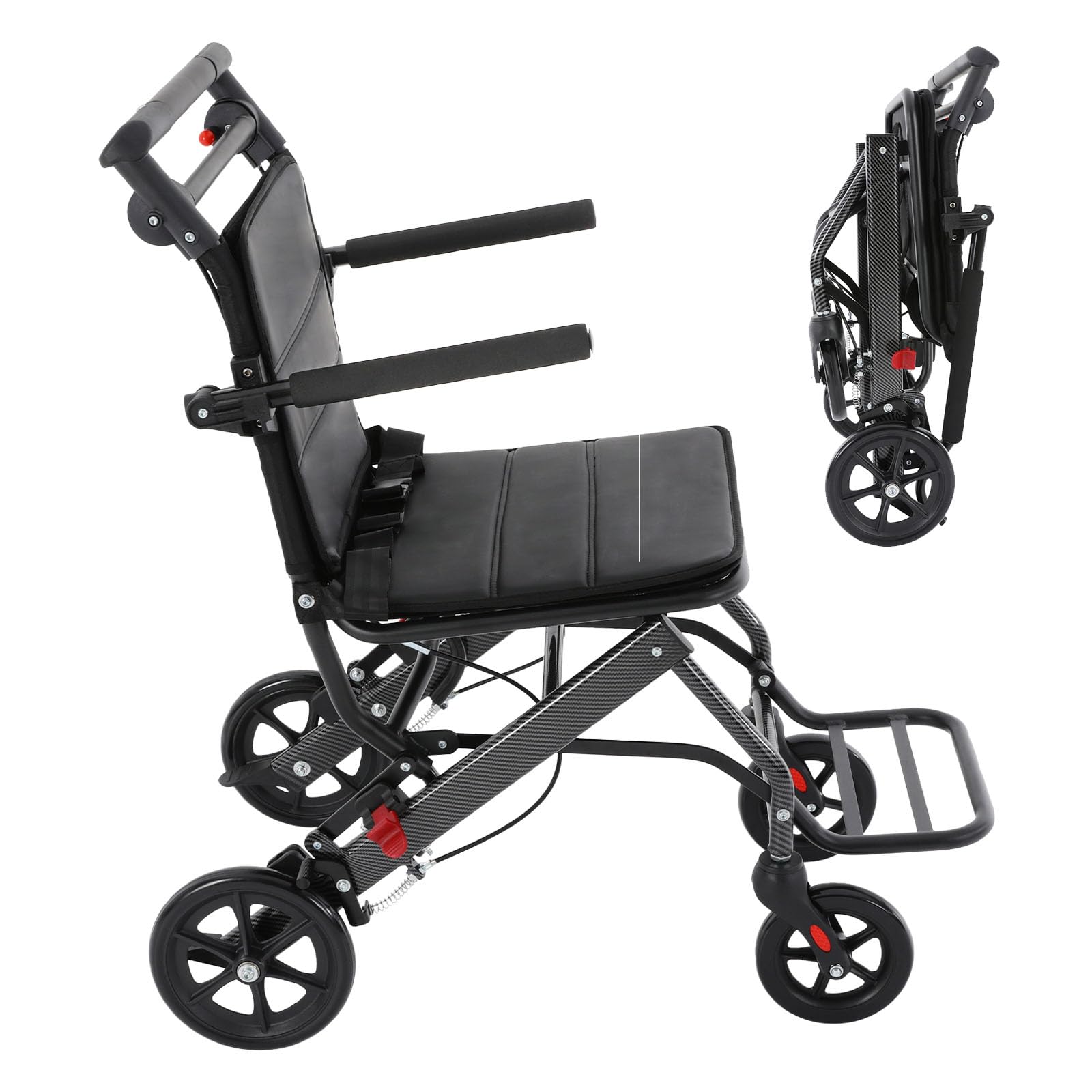 Silla de ruedas plegable ligera de viaje – Silla de ruedas plegable con reposabrazos y reposapiés desmontables – Silla de ruedas plegable 100 kg para adultos – Ideal como regalo