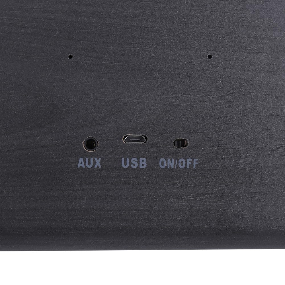 Despertador con Altavoz Bluetooth, Pantalla LED Digital, Termómetro, Radio FM, 5 Alarmas Musicales, para Uso en el Dormitorio de la Oficina en casa (Madera Negra y Letras Blancas.)