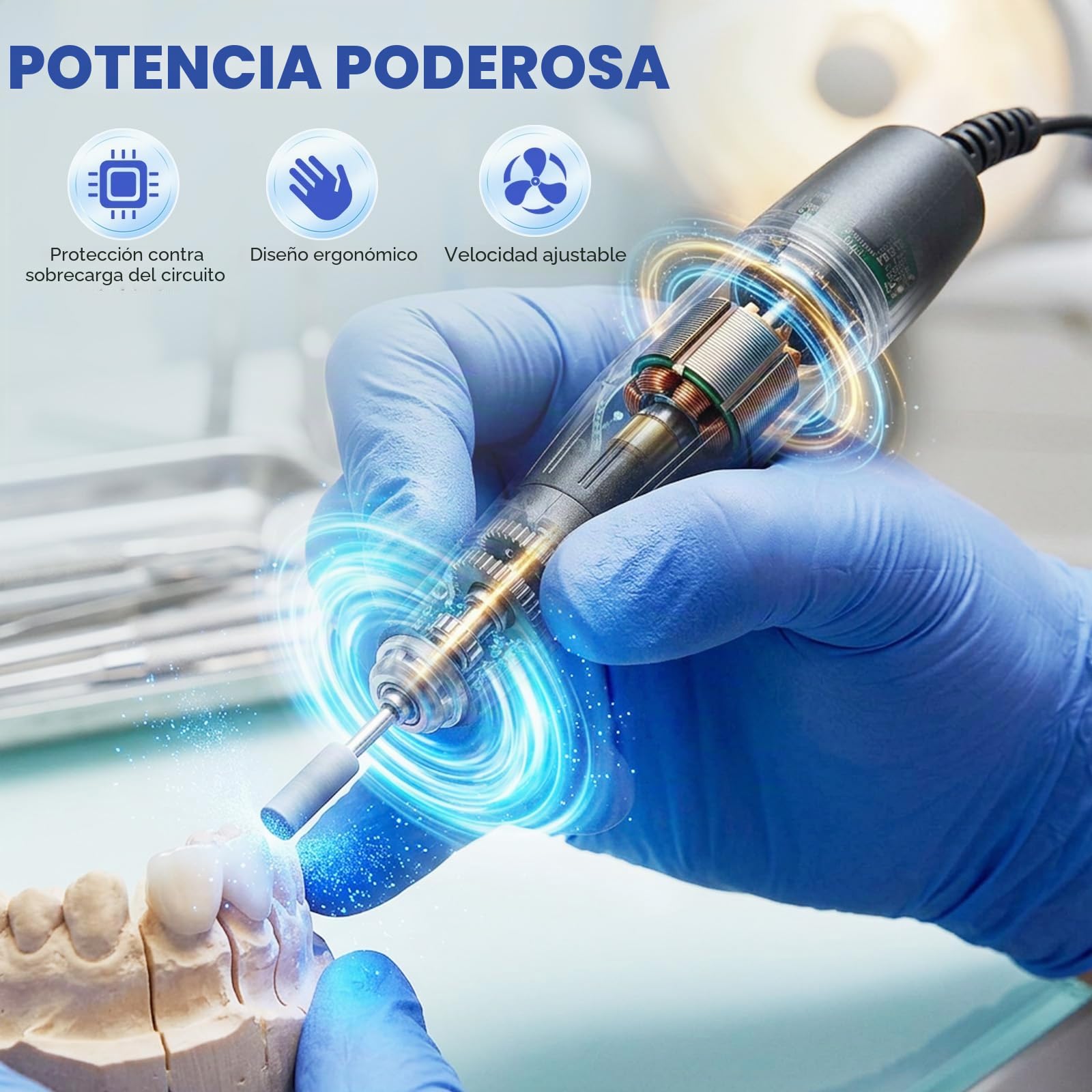 Dispositivo Pulido Micromotor, Pulido Eléctrico Micromotor 0-35000rpm Tamaño Taladro 2,35Mm Máquina Pulidora Eléctrica Para Joyería Laboratorio Cerámica Silicona Vidrio Trabajo Tallado Dientes Dental
