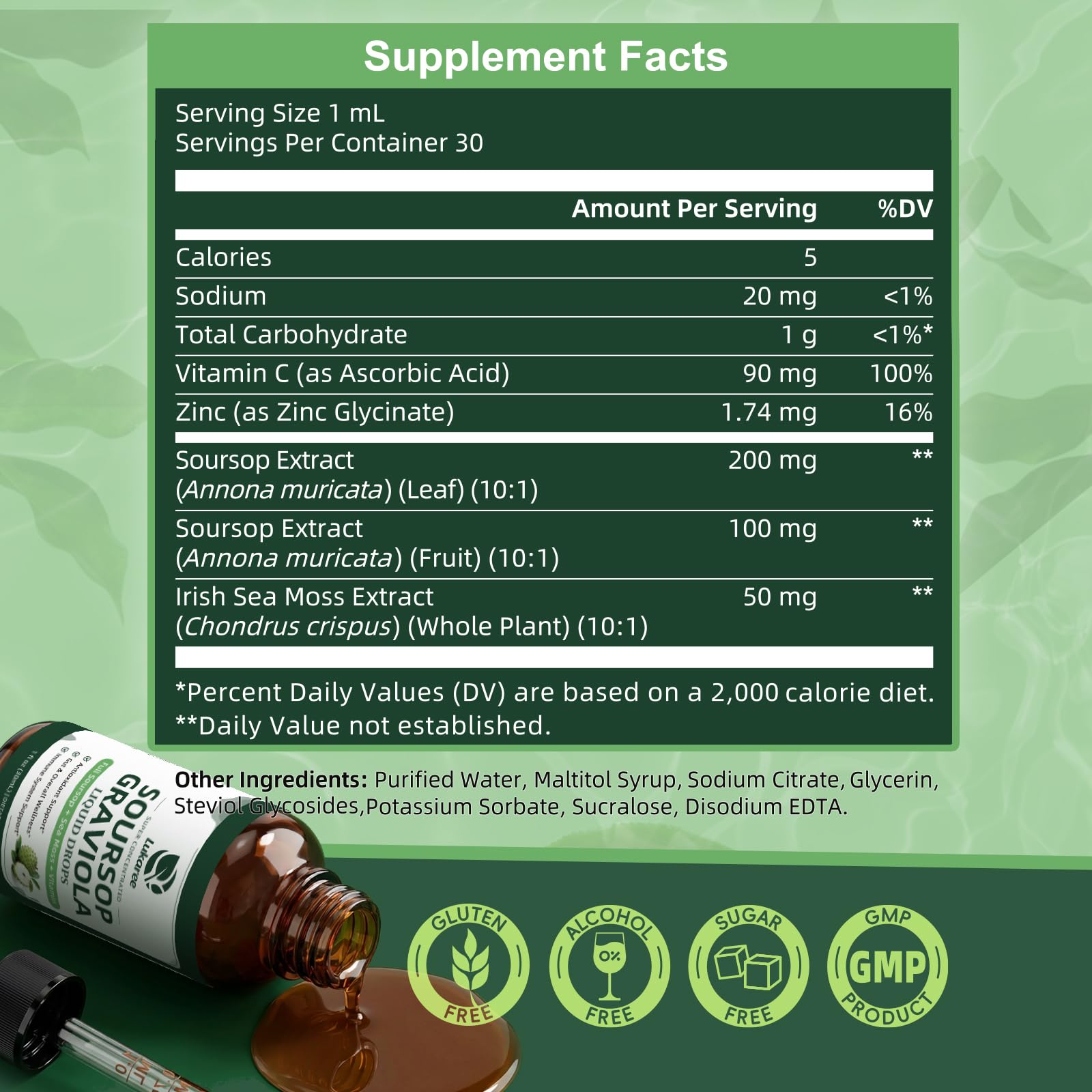 (2 Pack)Whole Soursop Graviola Leaf Extract Liquid Drop with Irish Sea Moss — Amazon image 9
