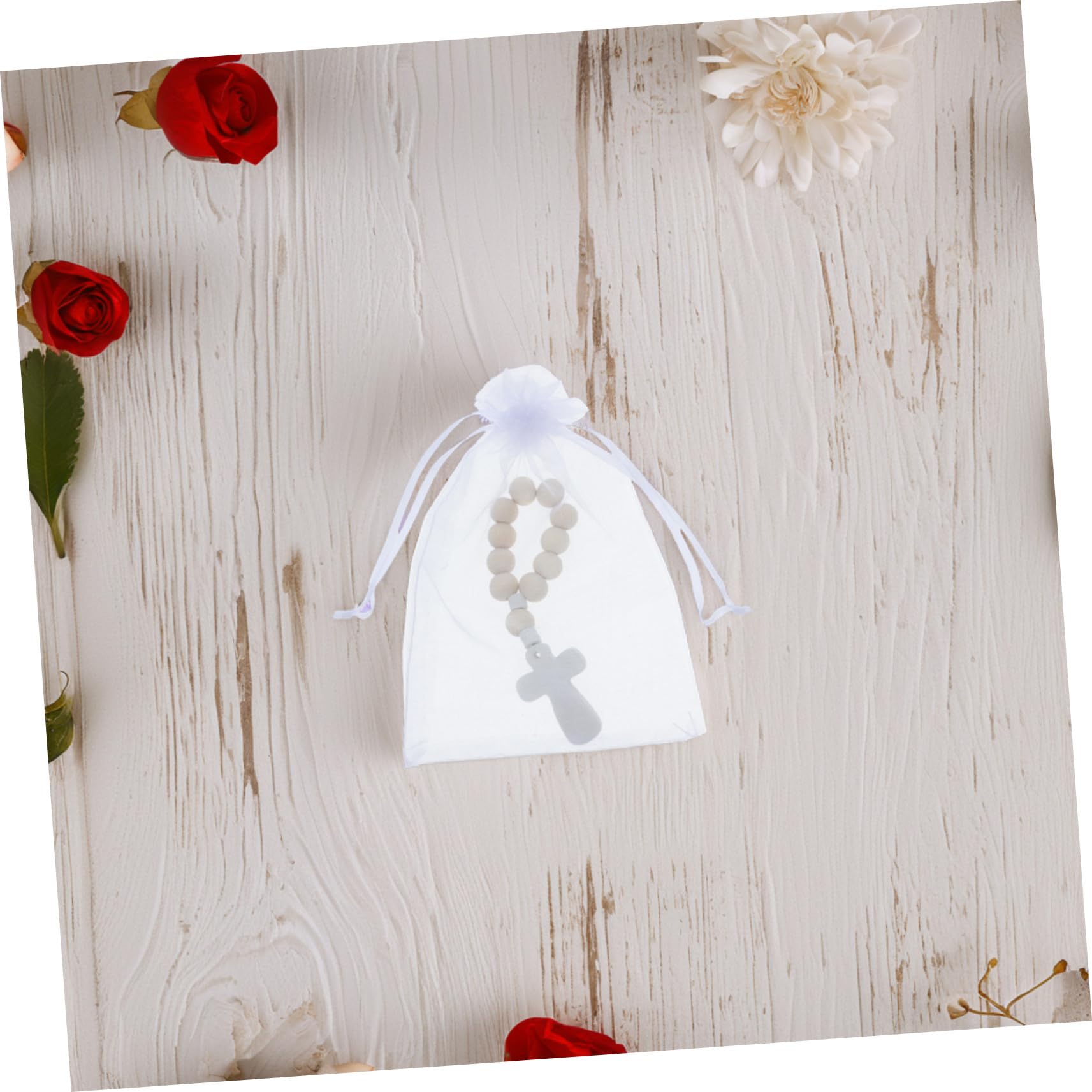 NOLITOY 40 Satz Rosenkranzarmband zur Taufe mit Glatten Perlen und Netzbeuteln Religiöse Armbänder als Geschenk für Babyparty und Erstkommunion