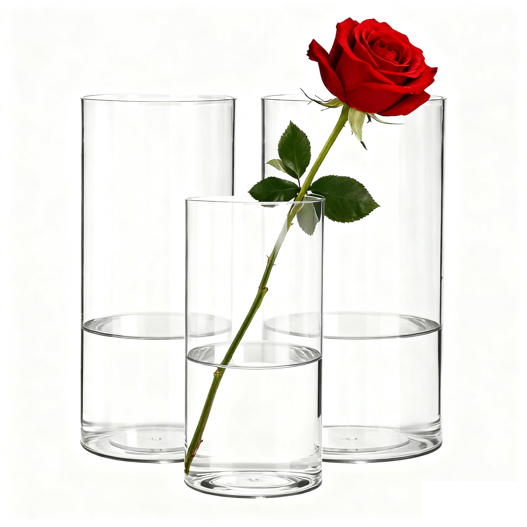 Koelaa 3 Piece Set Transparent Acrylic Flower Vases, Unbreakable