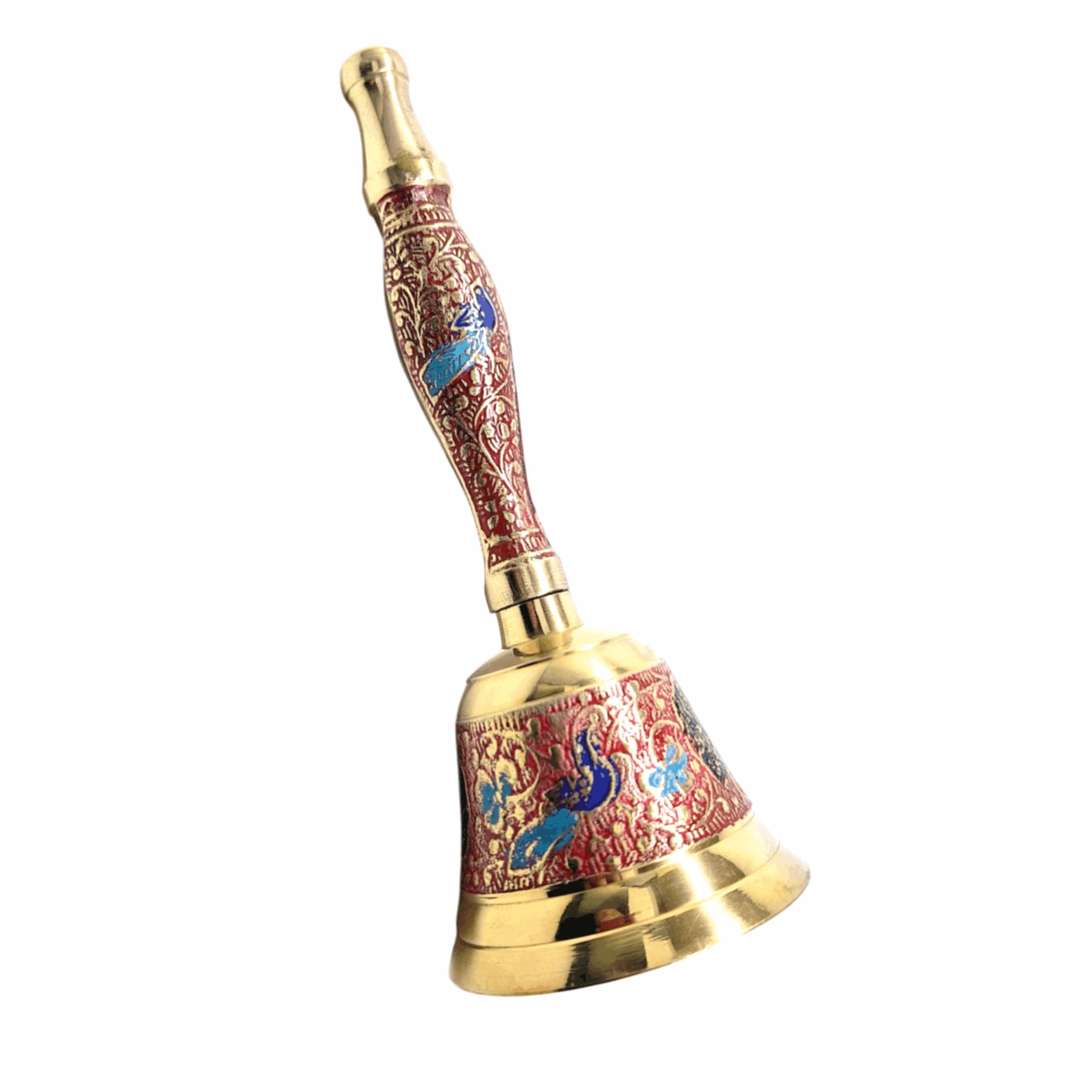 Trinity Designs 7 Inch Brass Ghanti Pooja Bell - Indian Traditional Carving, Premium Feel - Meditation Bell for Home Temple - Brass Hand Bell for Puja Items