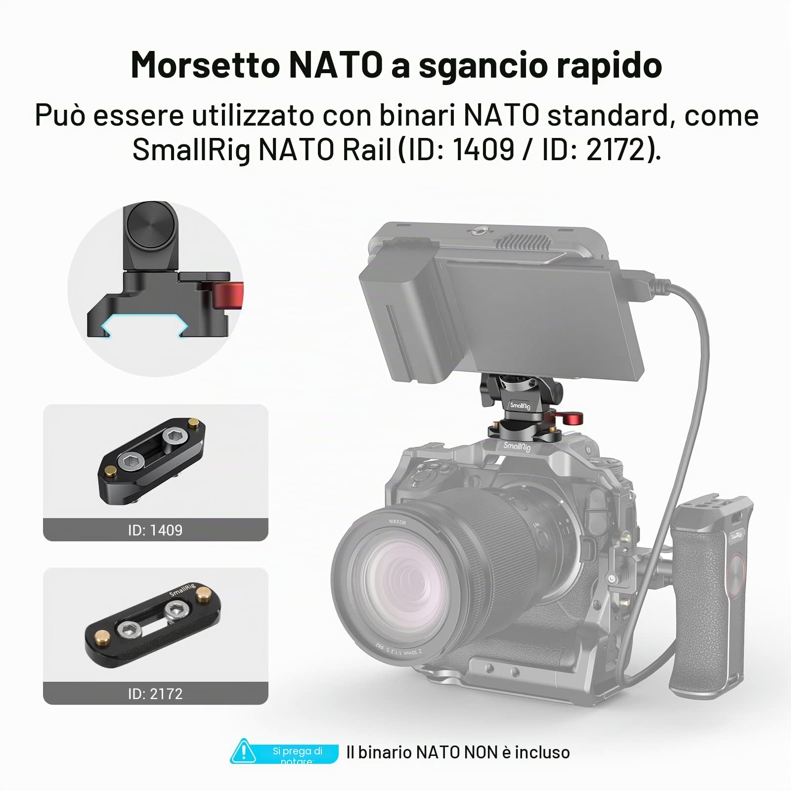 (Nuova Versione) SMALLRIG Supporto per Monitor Regolabile in Rotazione e Inclinazione con Supporto a Morsetto NATO - 2906B