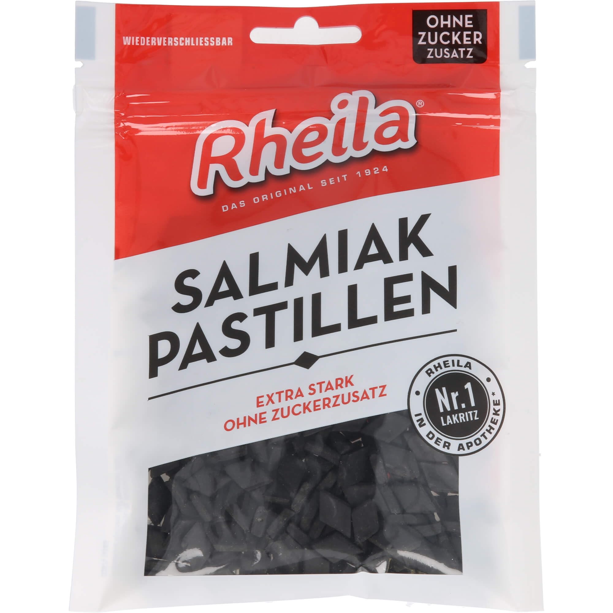 Rheila Salmiak Pastillen sugar free (Salty Licorice Bits), 90g - 3.1oz resealable Bag