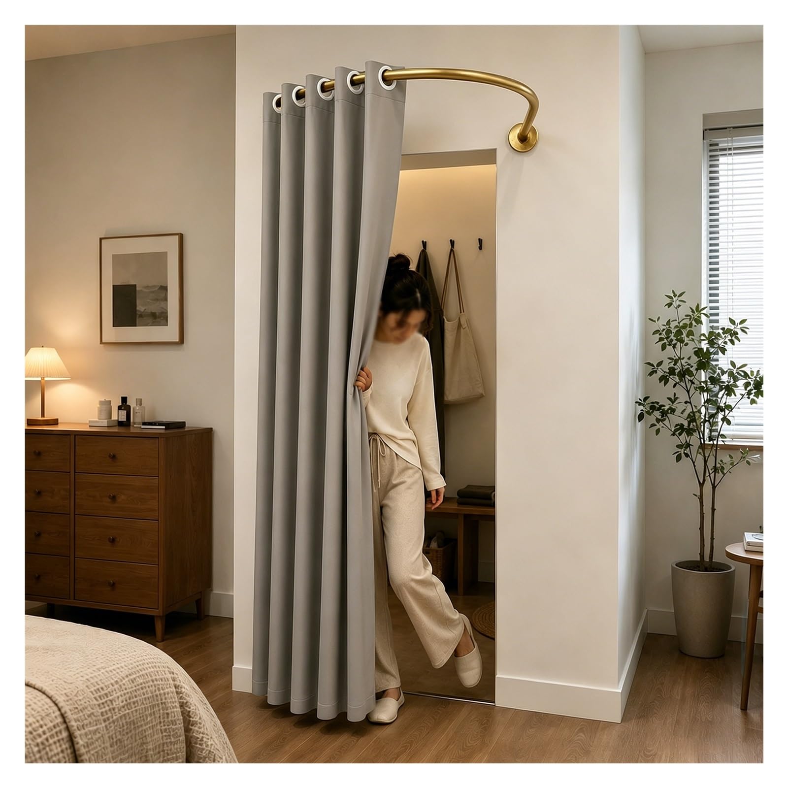 ZJKXJH U Shaped Privacy Changing Curtain, Clothing Store Fitting Room Drapes, Space Saving Partition Curtain for Privacy Protection and Room Divider(Gold Rod+B Curtain,120cm)