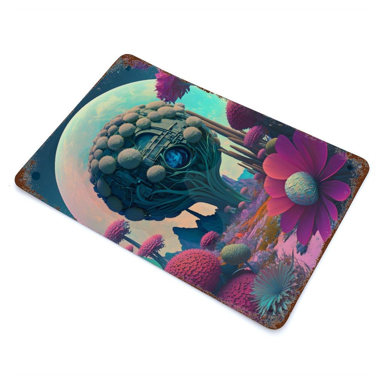 A Wonderful New Planet Rustic Tin Plaque 11.8"x7.9", Ideal for Shed, Workshop And Garage Wall Decor