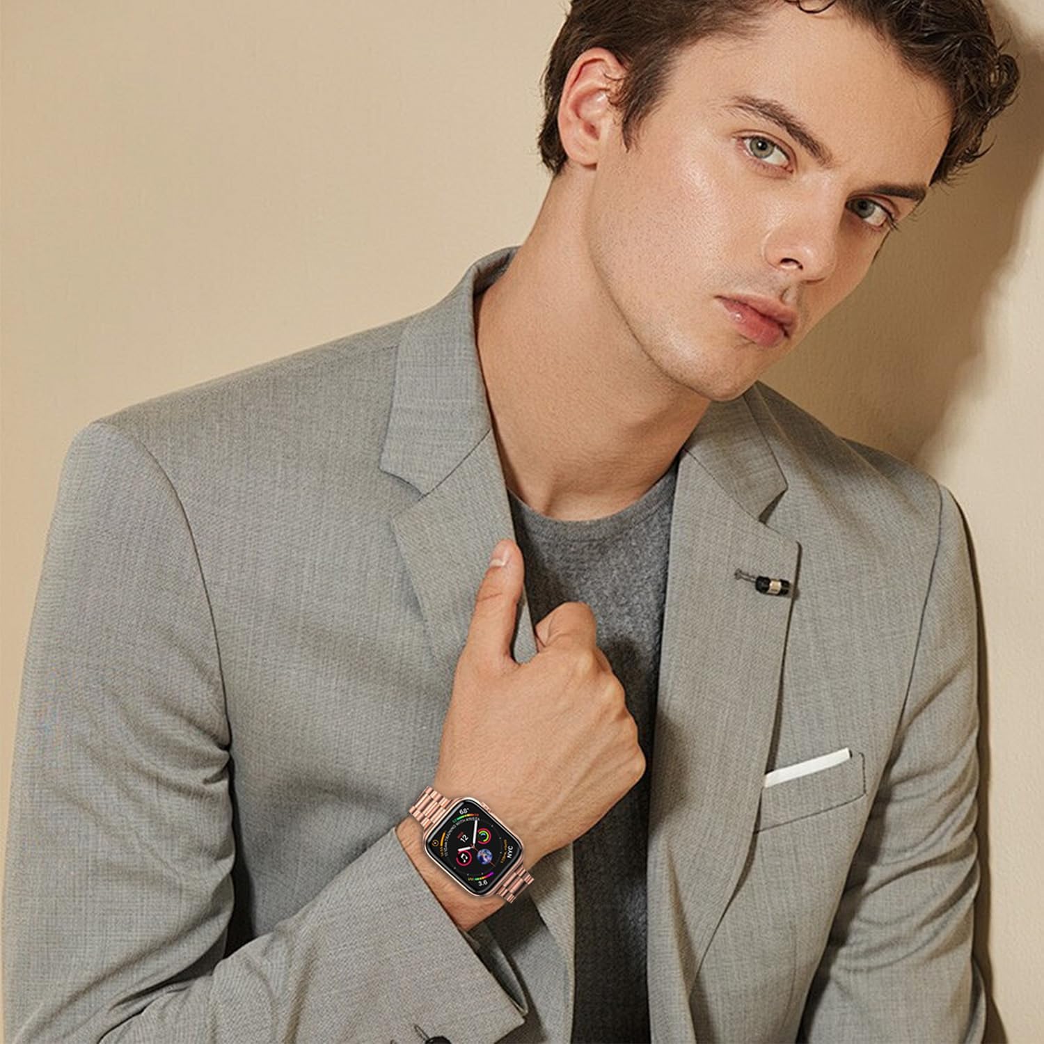 chuangshiji Compatible with Apple Watch Band 38mm 40mm 41mm Women Men, Metal for iWatch Band Series 9/8/7/6/5/4/3/2/1/SE (Rose Gold, 38mm/40mm/41mm) - Image 7