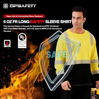 High Visibility Shirts Quick Dry Safety T Shirt FR Shirt for Men 6 oz 100% Cotton Flame Resistant Shirts