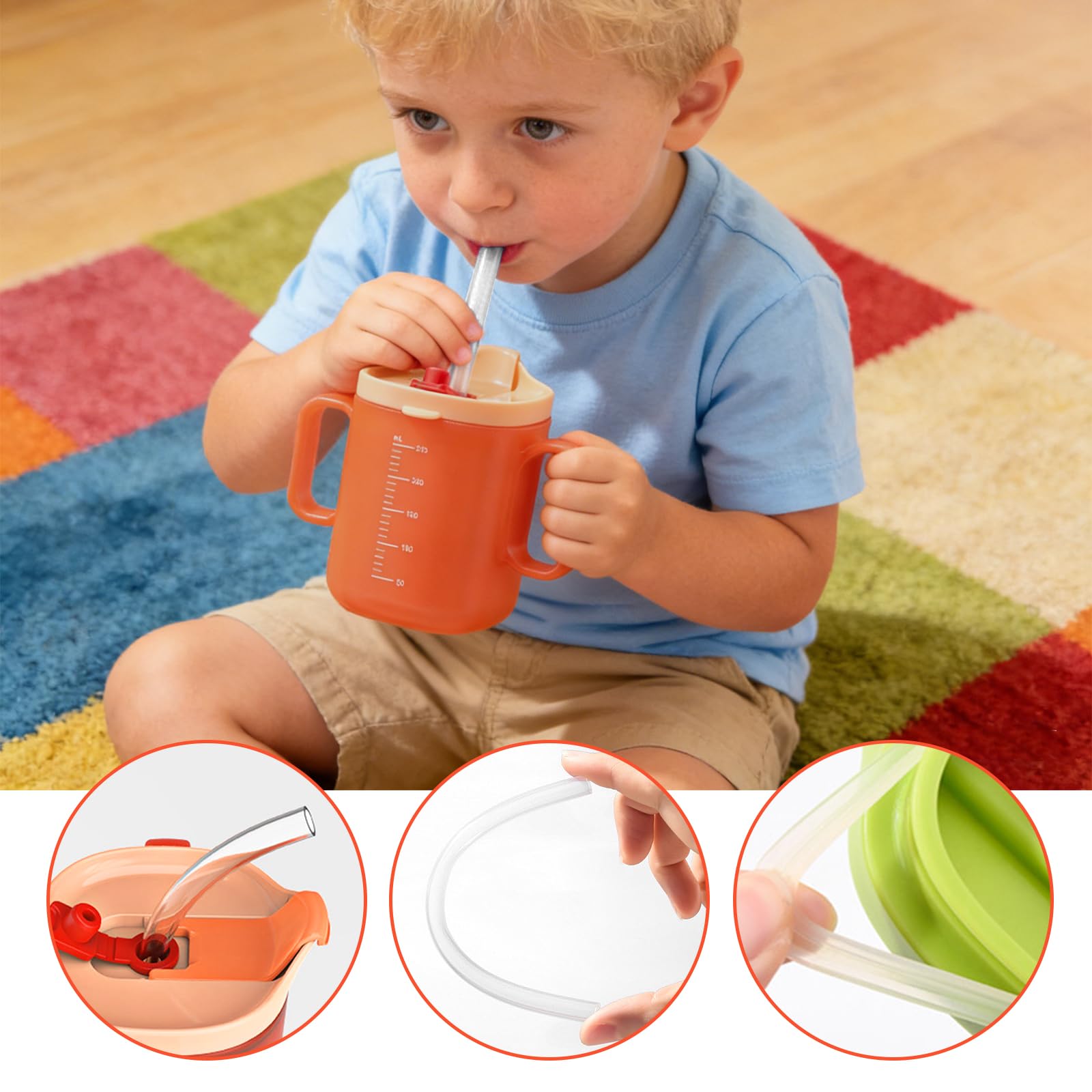 BAIFULAI 3 tazze con becco per anziani, 300 ml + 250 ml, a prova di perdite, con doppio manico e cannuccia, indicatore di capacità, per anziani e donne incinte