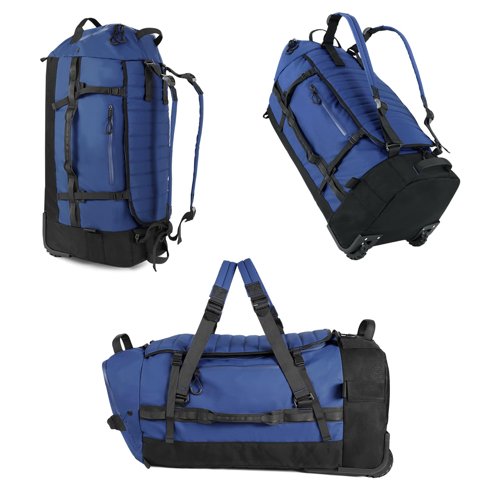 Romatime 29" 86L Foldable Wheeled Duffle Bag, Waterproof Travel Rolling Backpack with Quilted Bottom, Navy