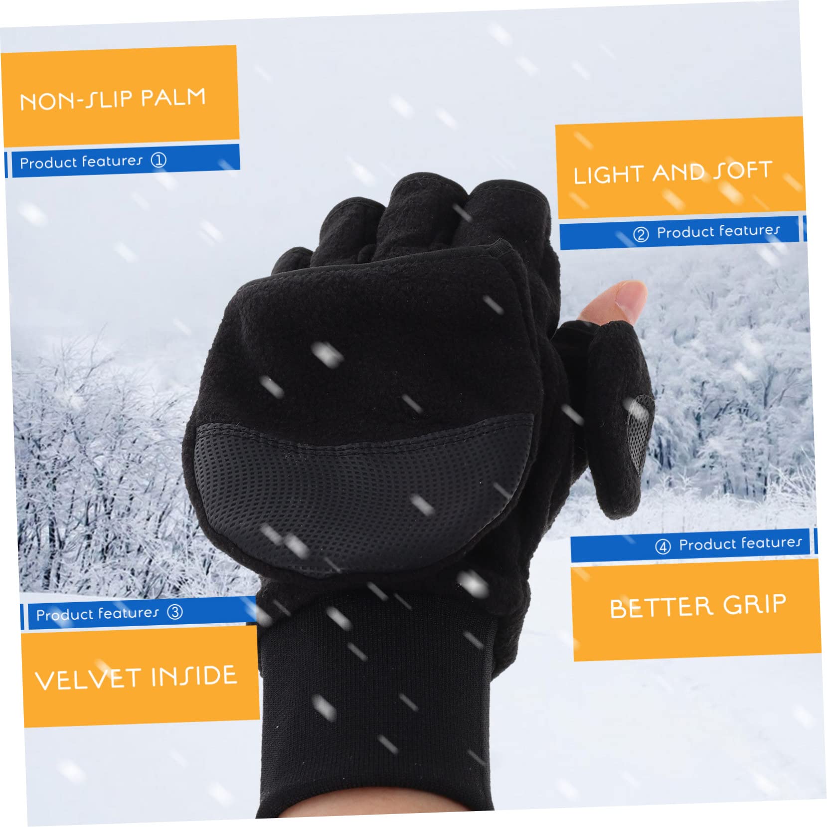 Holibanna Guantes de medio dedo gym gloves frío lana calentadores de guantes de mano cálido térmico guantes resistentes al desgaste guantes polares de medio dedo forro polar Black
