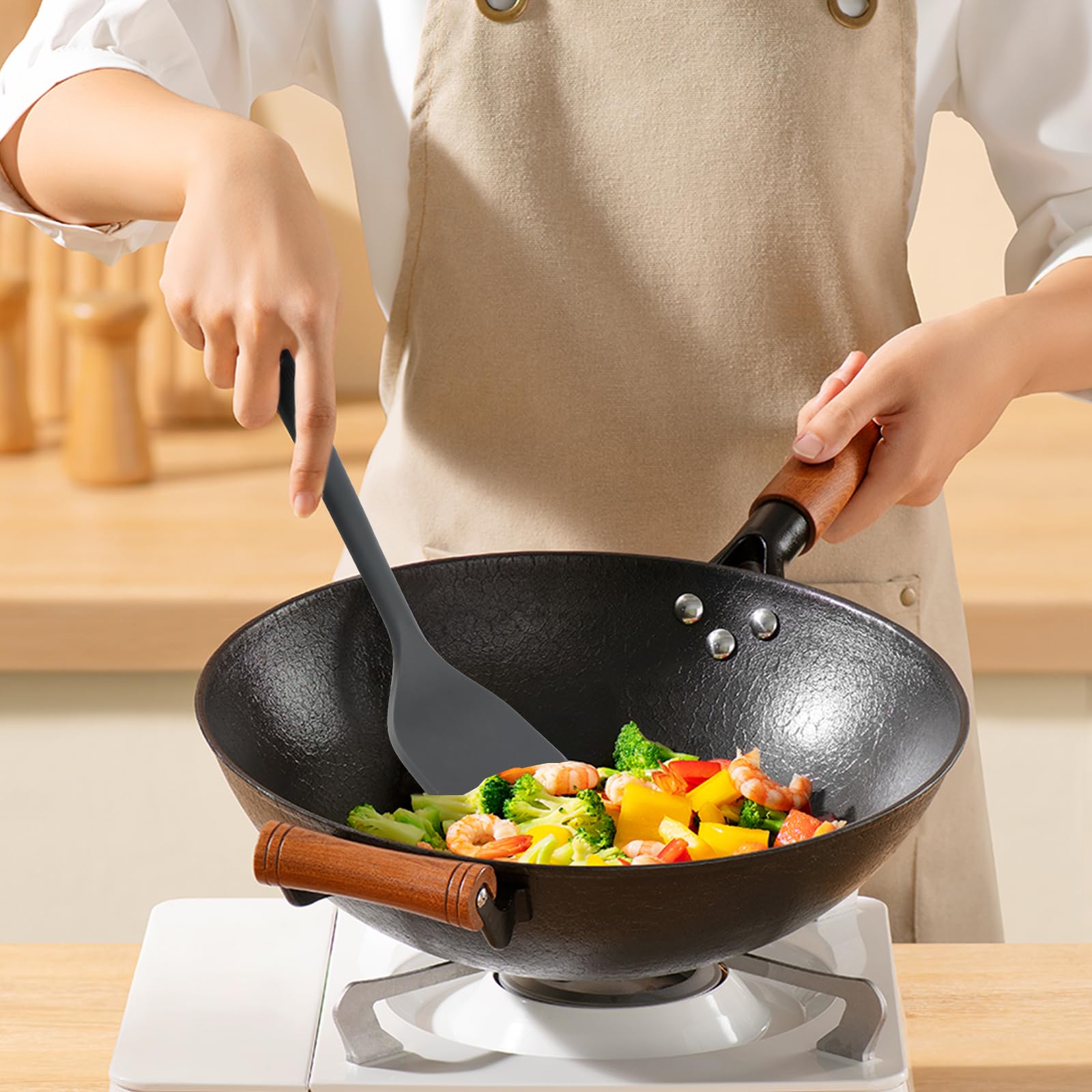 MOACC - Juego de utensilios de cocina de silicona: resistentes al calor de 13.6 pulgadas de largo, sin BPA, accesorios de cocina de goma antiadherente para preparar alimentos, freír, servir, untar