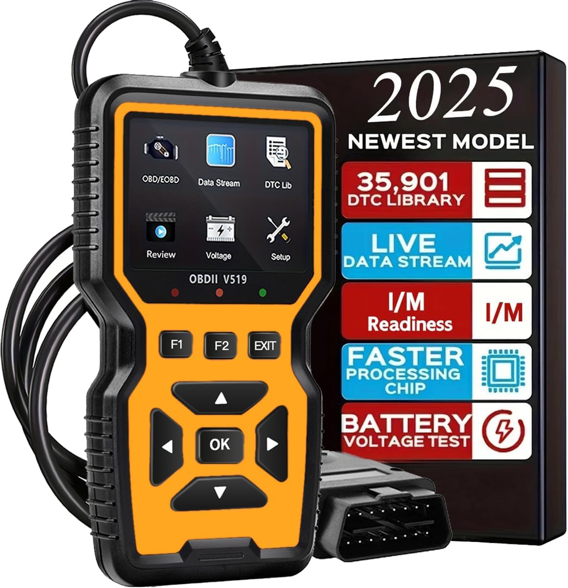 OBD2 Scanner Diagnostic Tool - Check Engine Light Code Reader, Reset Function, Data Stream, I/M Readiness, Full Features, Modes 6 & 8, for All 1996+ Vehicles, Automotriz Scanner Yellow