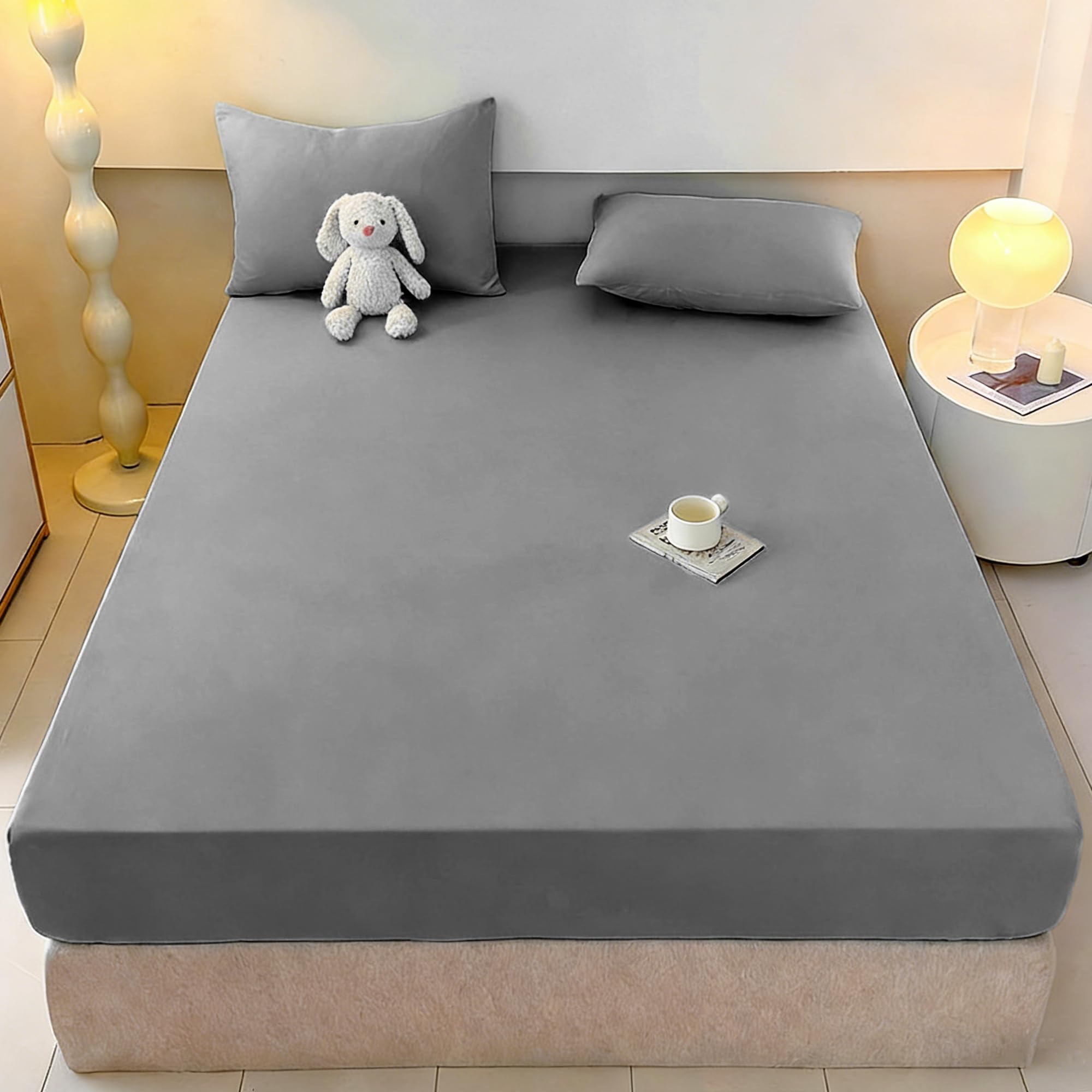 HOSUR ボックスシーツ 吸水速乾 シングル マットレスカバー ベッドカバー 洗える 着脱簡単 丸洗い可能（シングル・100×200cm グレー） - 2