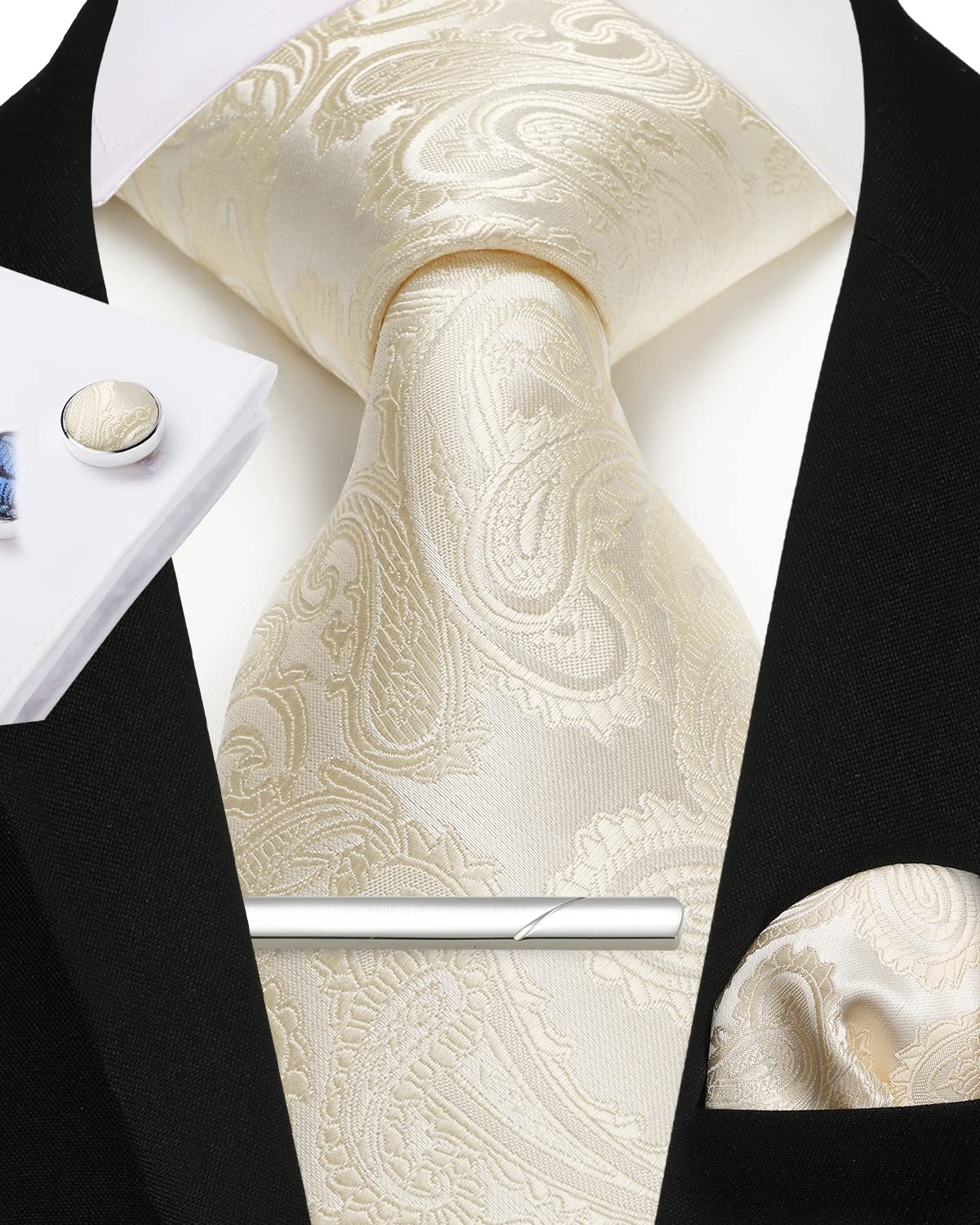 Enlision 9CM Corbata Paisley Corbata Pañuelo Bolsillo Corbatas y Gemelos Corbata Clip Conjunto para Hombre