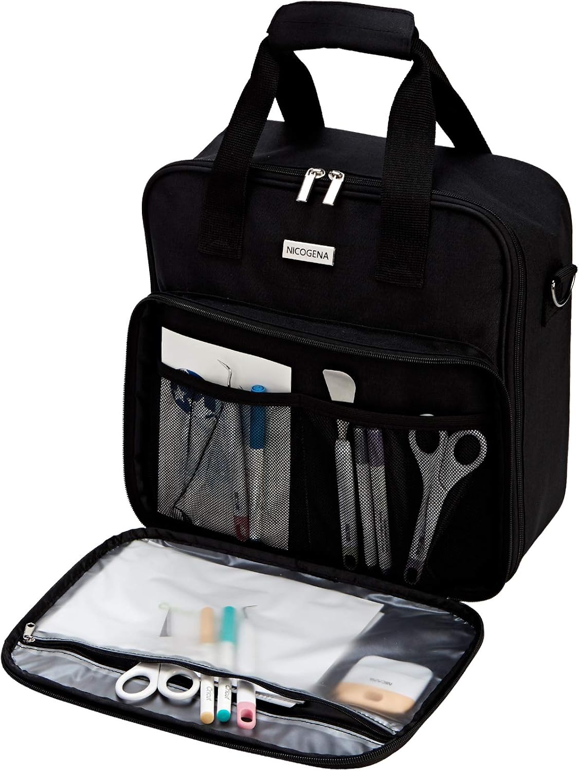 NICOGENA Carrying Case for Cricut Easy Press 2(9 x 9 inches), Travel Protective Tote Bag with Multi Large Front Pockets for Tools Accessories and Supplies, Black