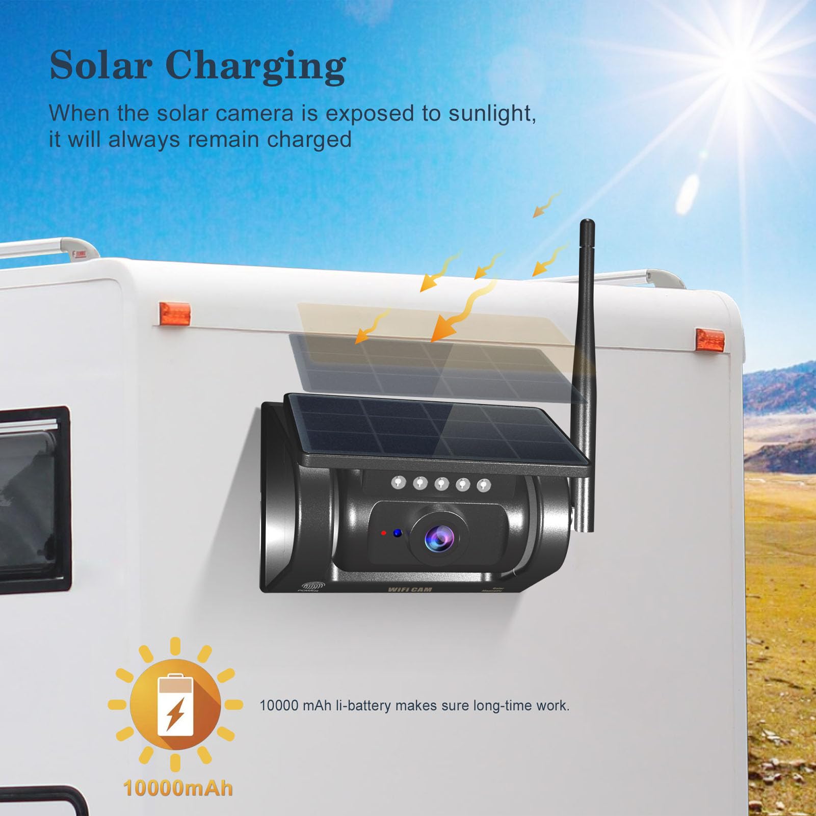 Tbest Bezprzewodowa Kamera Cofania Kamera Cofania Magnetyczna Słoneczna WiFi 720P Noktowizor 10000mAh IP67 z aplikacją na Telefon dla Ciężarówki RV Przyczepa Samochód