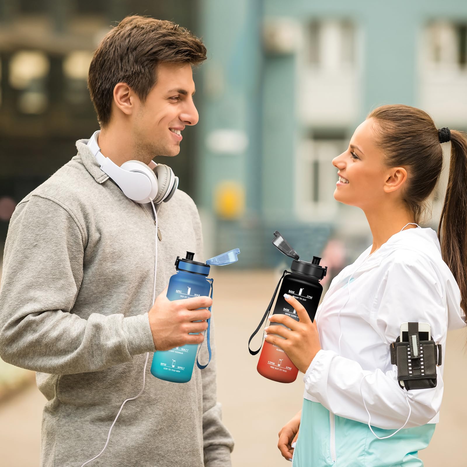 Motswedi Trinkflasche 1,5 Liter Mit Zeitstempel - Auslaufsichere Sportflasche Für Fitness, Yoga & Fahrrad, Schwarz & Rot
